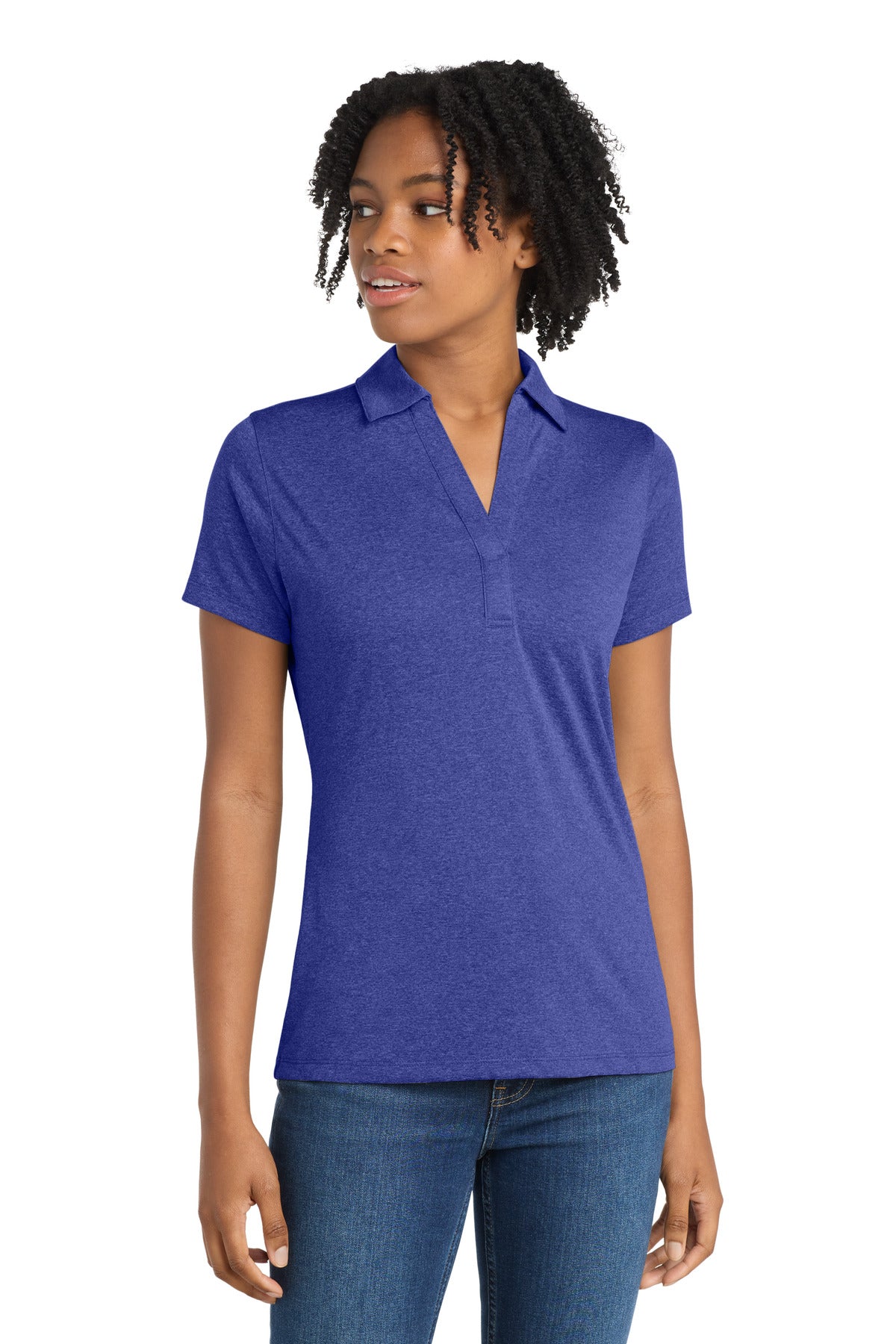 Custom Cobalt Heather Women's Heather Contender Polo LST660, personalized by SanCanDo Swag in Argyle, TX