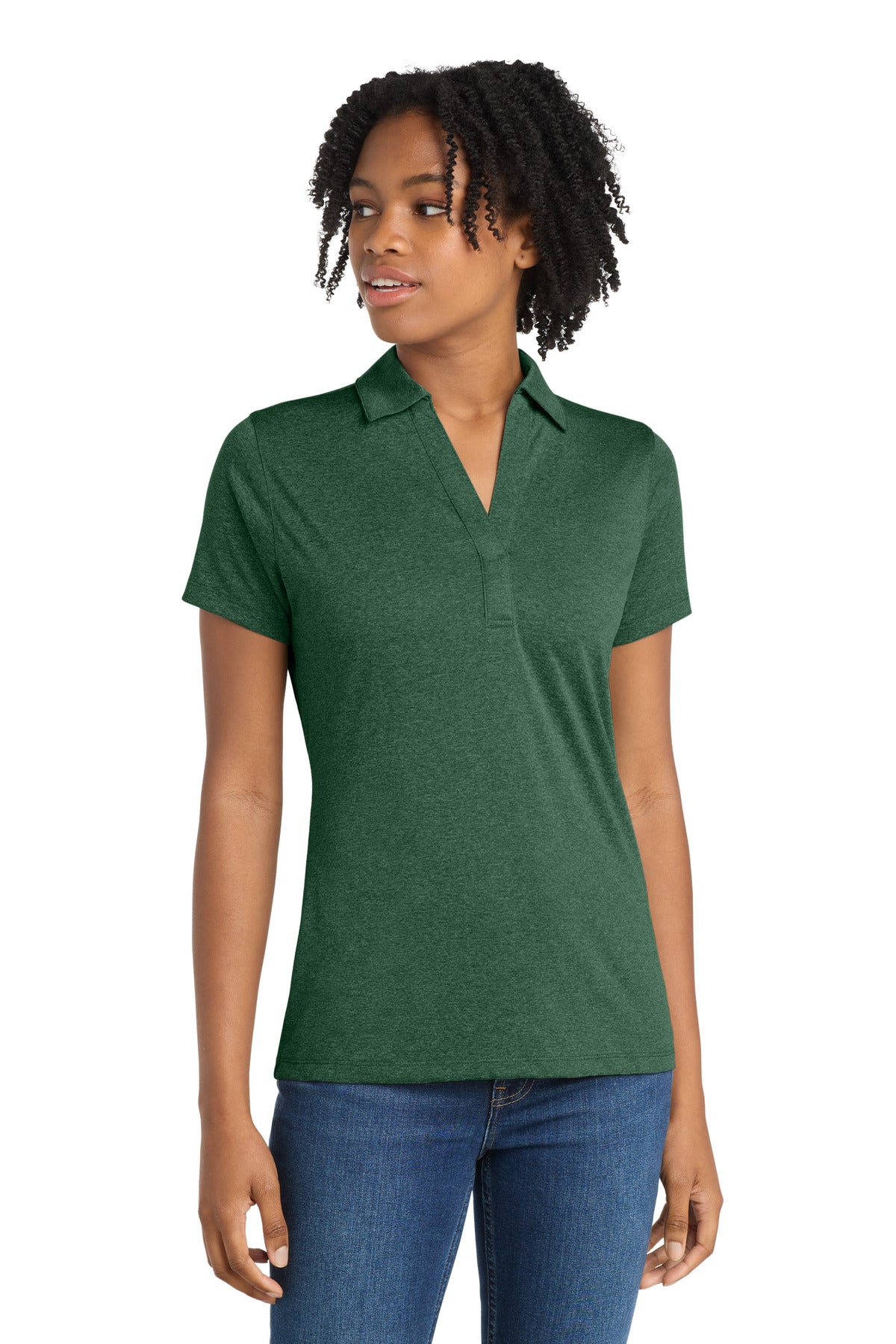 Custom Forest Green Heather Women's Heather Contender Polo LST660, personalized by SanCanDo Swag in Argyle, TX