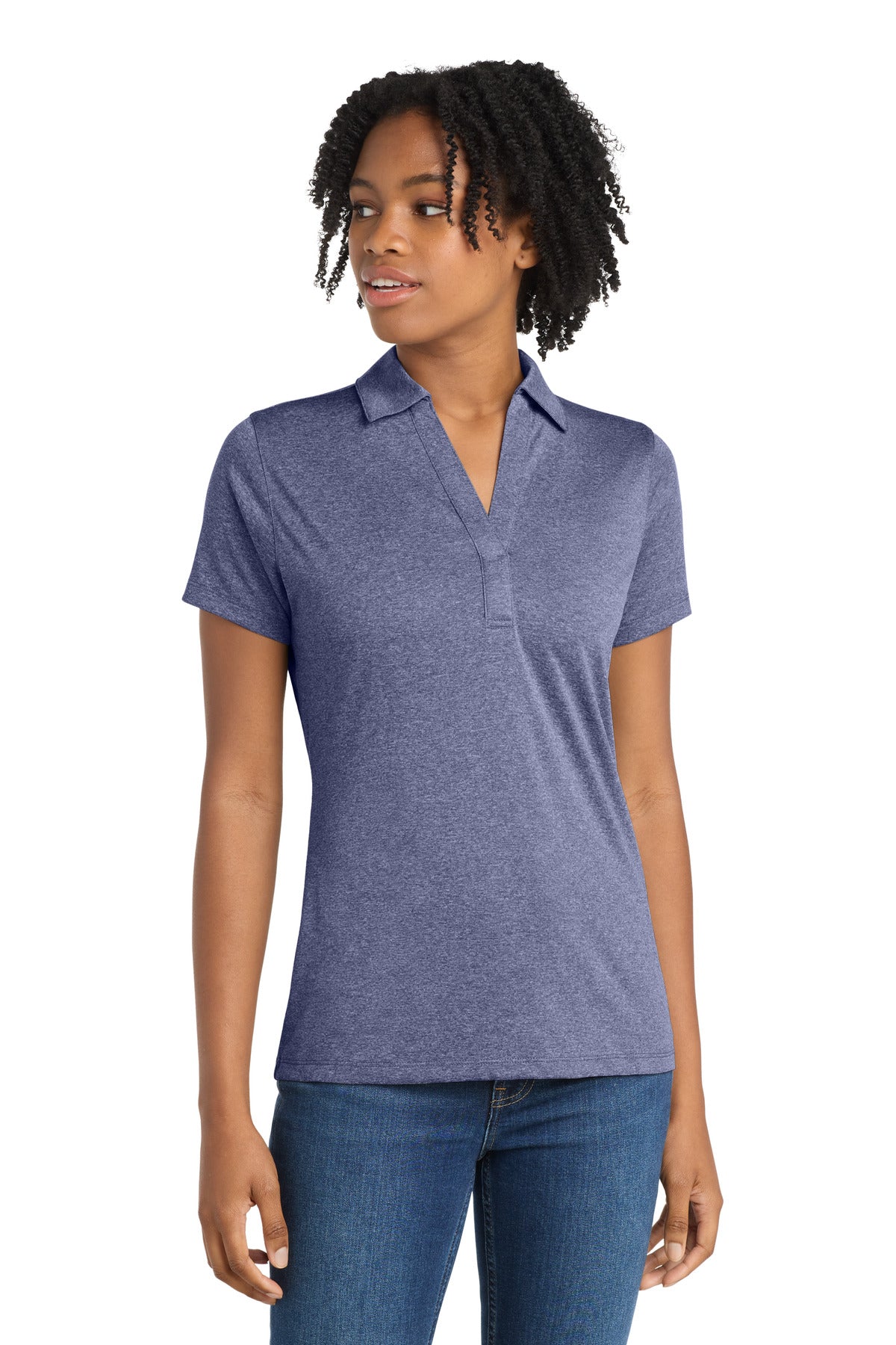Custom True Navy Heather Women's Heather Contender Polo LST660, personalized by SanCanDo Swag in Argyle, TX