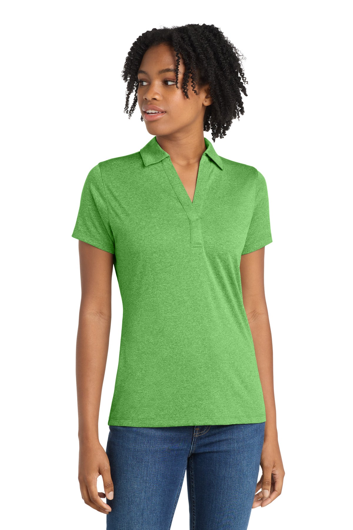 Custom Turf Green Heather Women's Heather Contender Polo LST660, personalized by SanCanDo Swag in Argyle, TX