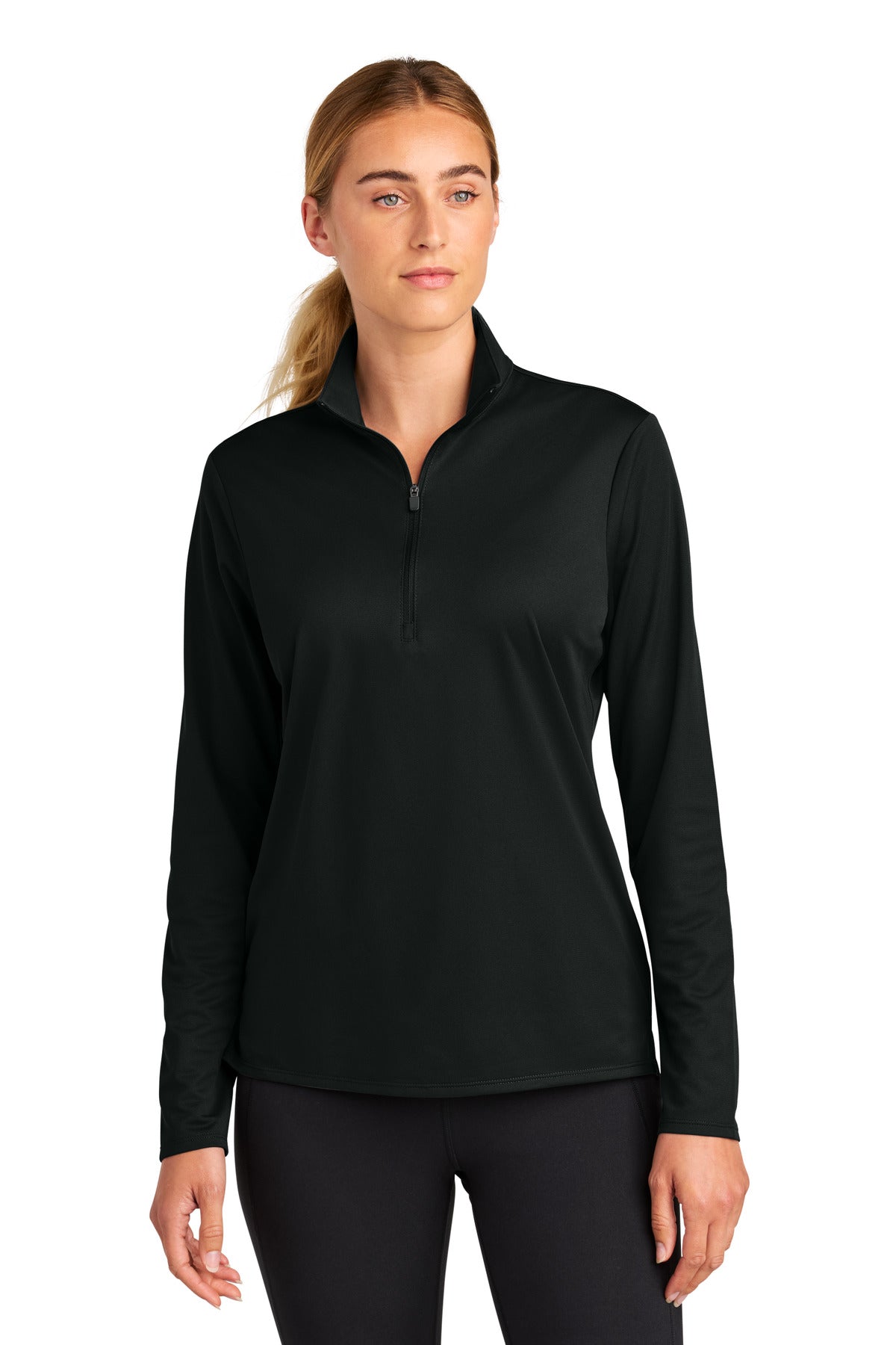 Custom Black Women's Micropique Sport-Wick 1/4-Zip LST672, personalized by SanCanDo Swag in Argyle, TX
