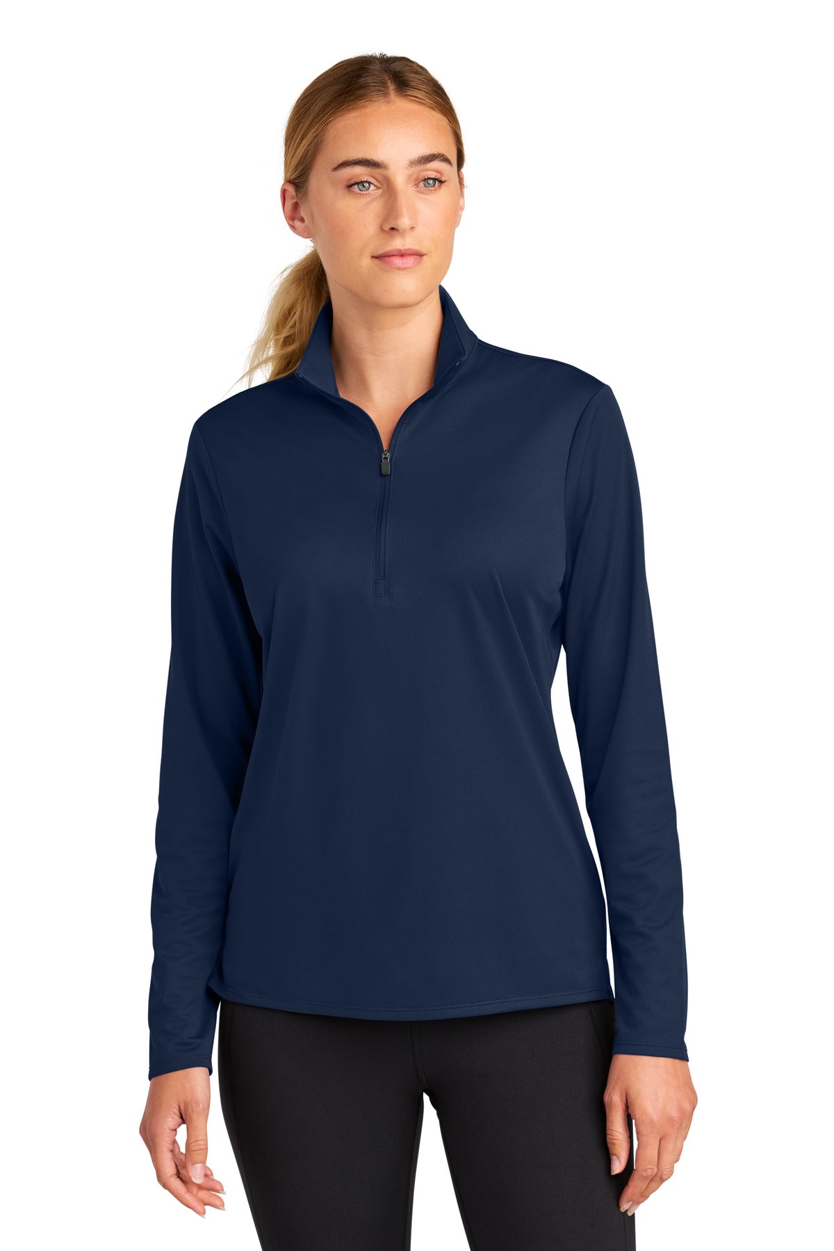 Custom True Navy Women's Micropique Sport-Wick 1/4-Zip LST672, personalized by SanCanDo Swag in Argyle, TX