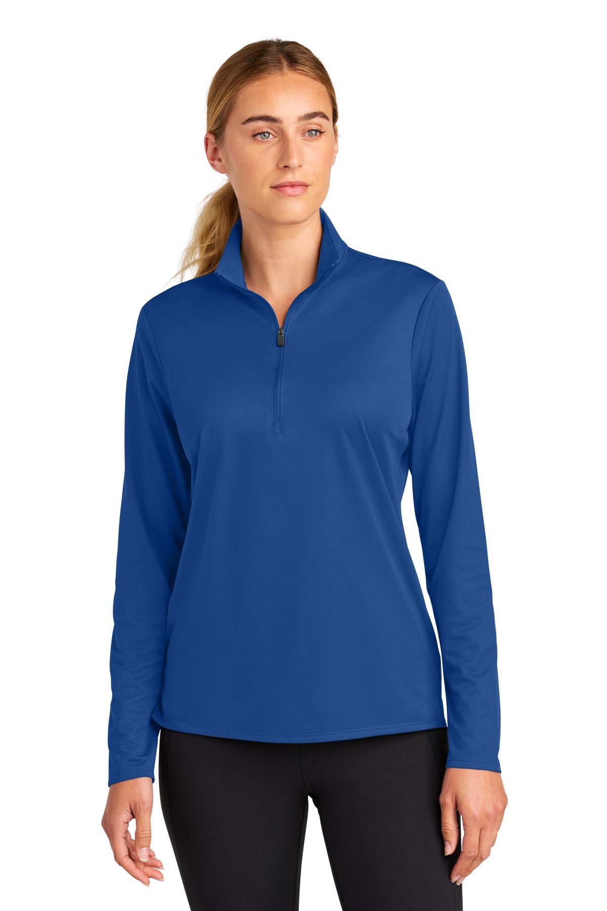 Custom True Royal Women's Micropique Sport-Wick 1/4-Zip LST672, personalized by SanCanDo Swag in Argyle, TX
