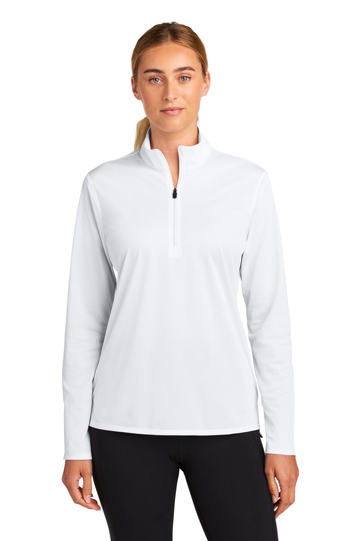 Custom White Women's Micropique Sport-Wick 1/4-Zip LST672, personalized by SanCanDo Swag in Argyle, TX