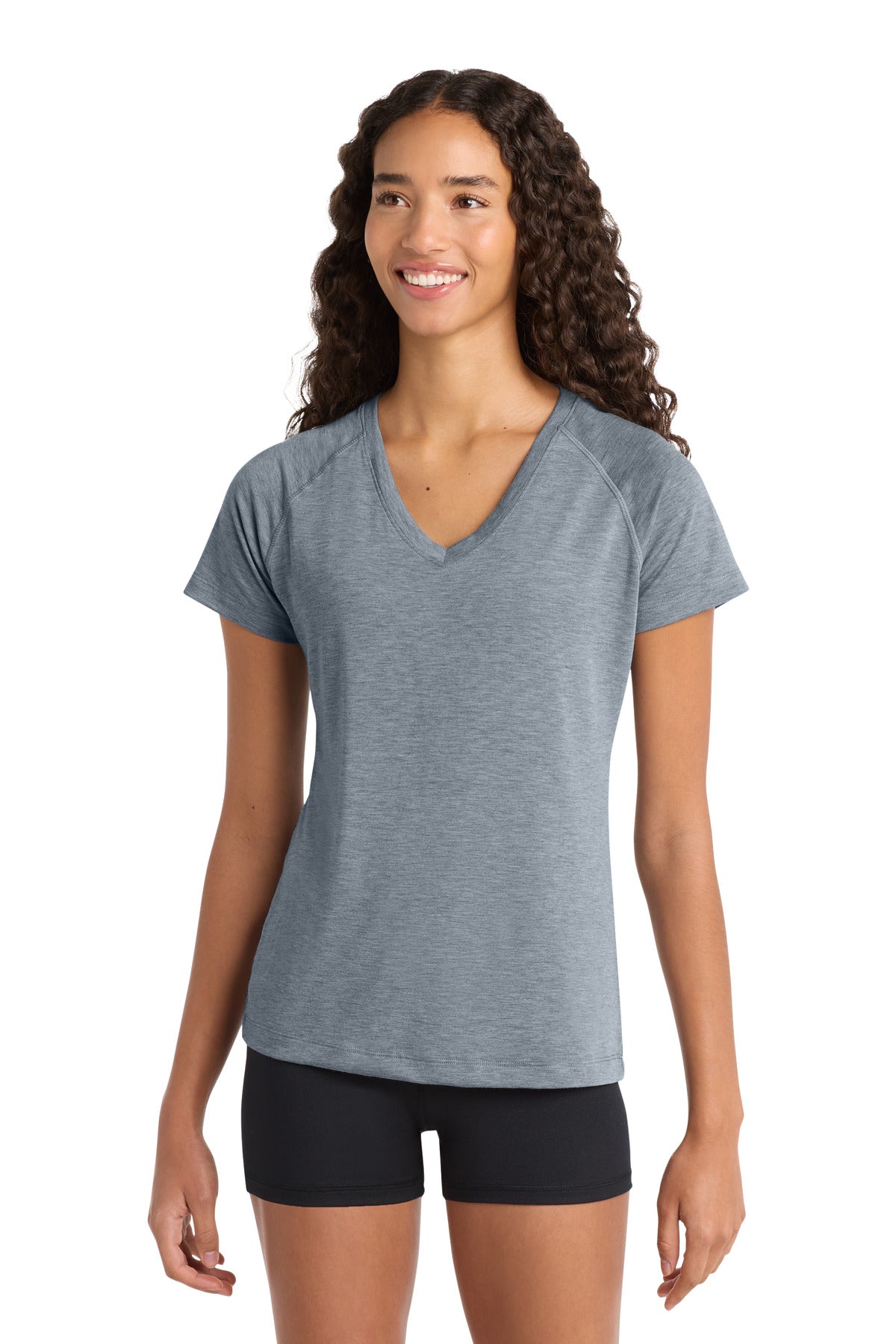Custom Heather Grey Women's Ultimate Performance V-Neck LST700, personalized by SanCanDo Swag in Argyle, TX