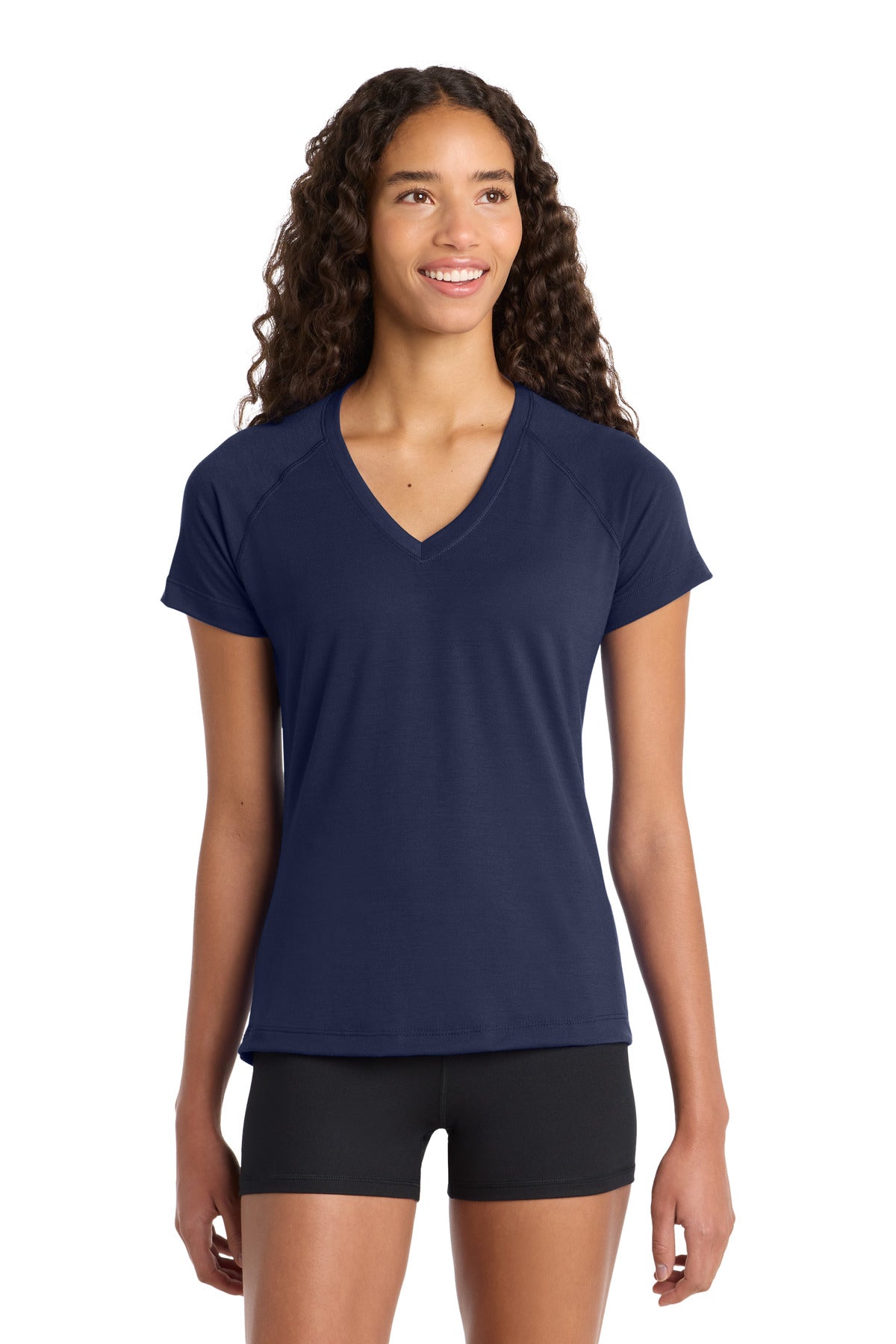 Custom True Navy Women's Ultimate Performance V-Neck LST700, personalized by SanCanDo Swag in Argyle, TX