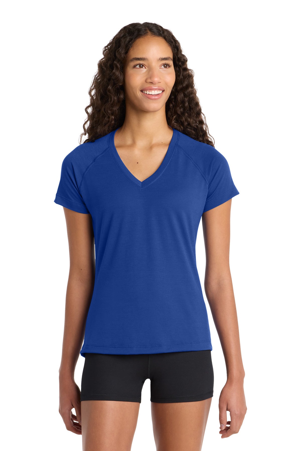 Custom True Royal Women's Ultimate Performance V-Neck LST700, personalized by SanCanDo Swag in Argyle, TX