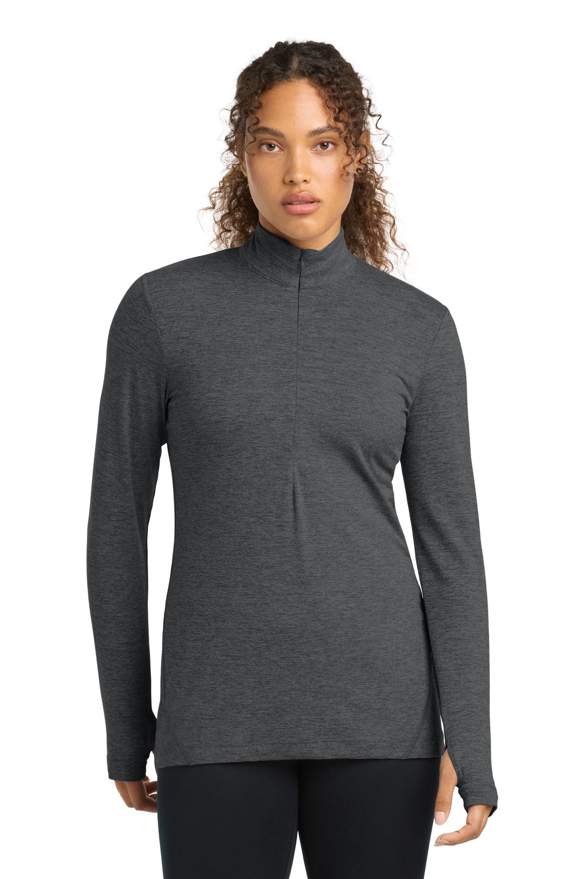 Custom Graphite Heather Women's Exchange 1.5 Long Sleeve 1/2-Zip LST711, personalized by SanCanDo Swag in Argyle, TX