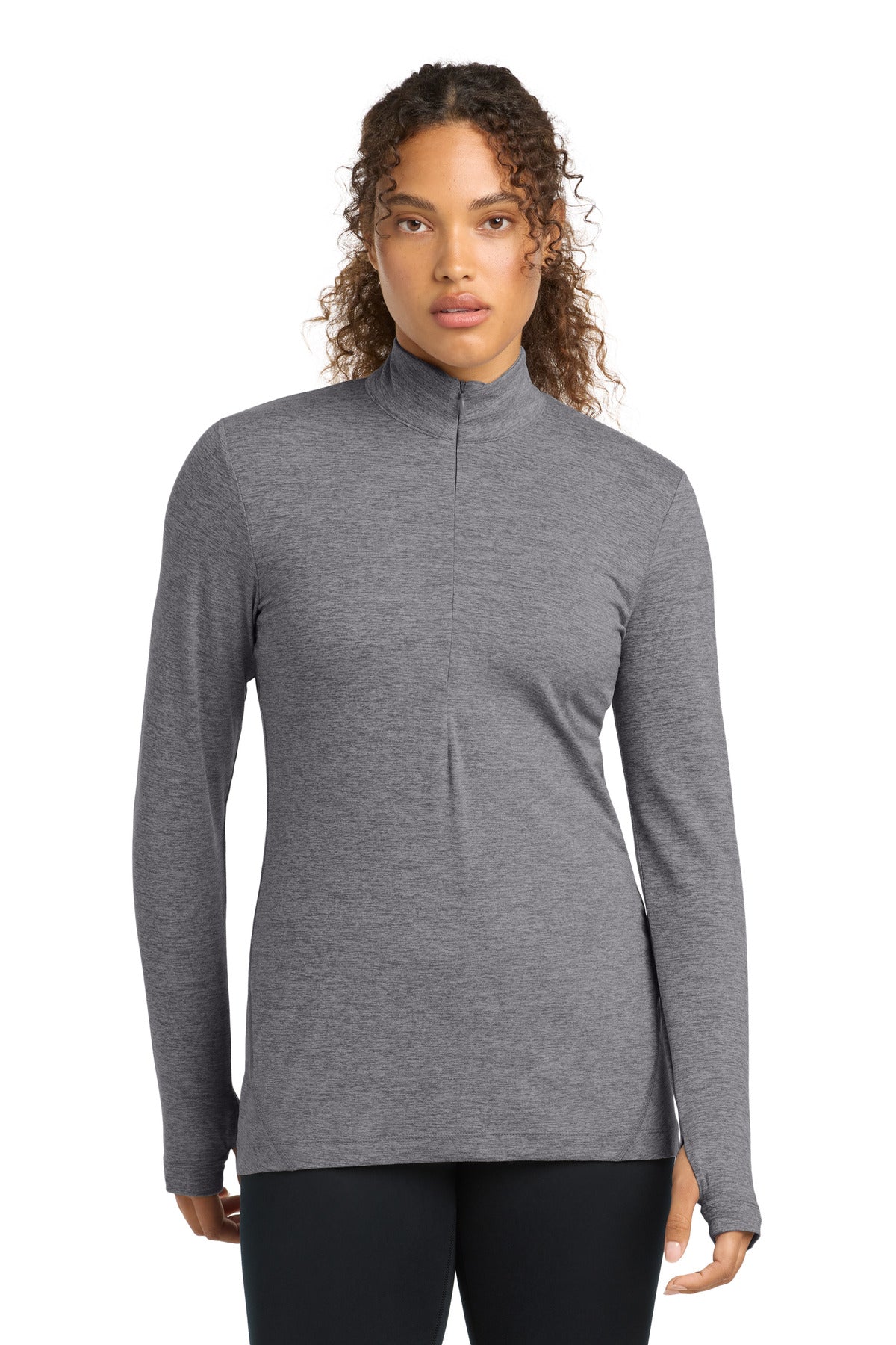 Custom Grey Heather Women's Exchange 1.5 Long Sleeve 1/2-Zip LST711, personalized by SanCanDo Swag in Argyle, TX