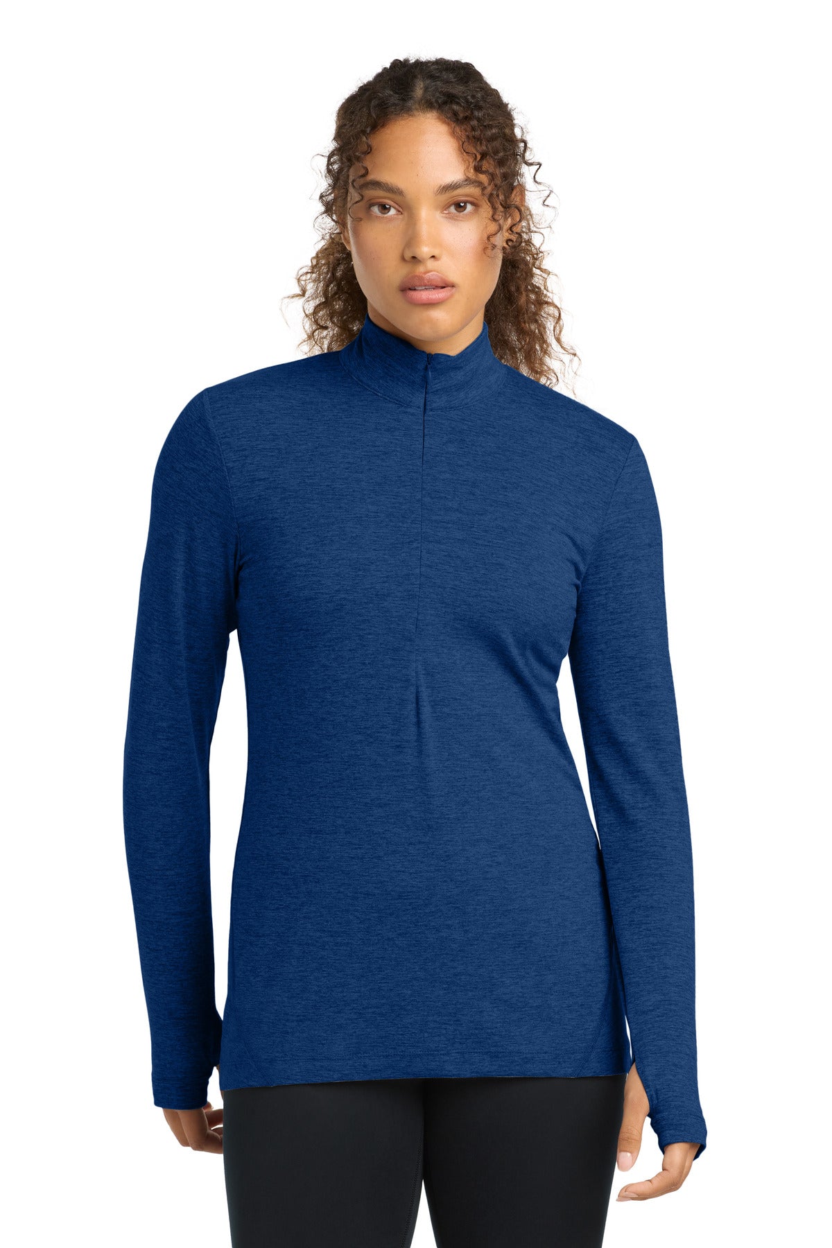 Custom True Royal Heather Women's Exchange 1.5 Long Sleeve 1/2-Zip LST711, personalized by SanCanDo Swag in Argyle, TX