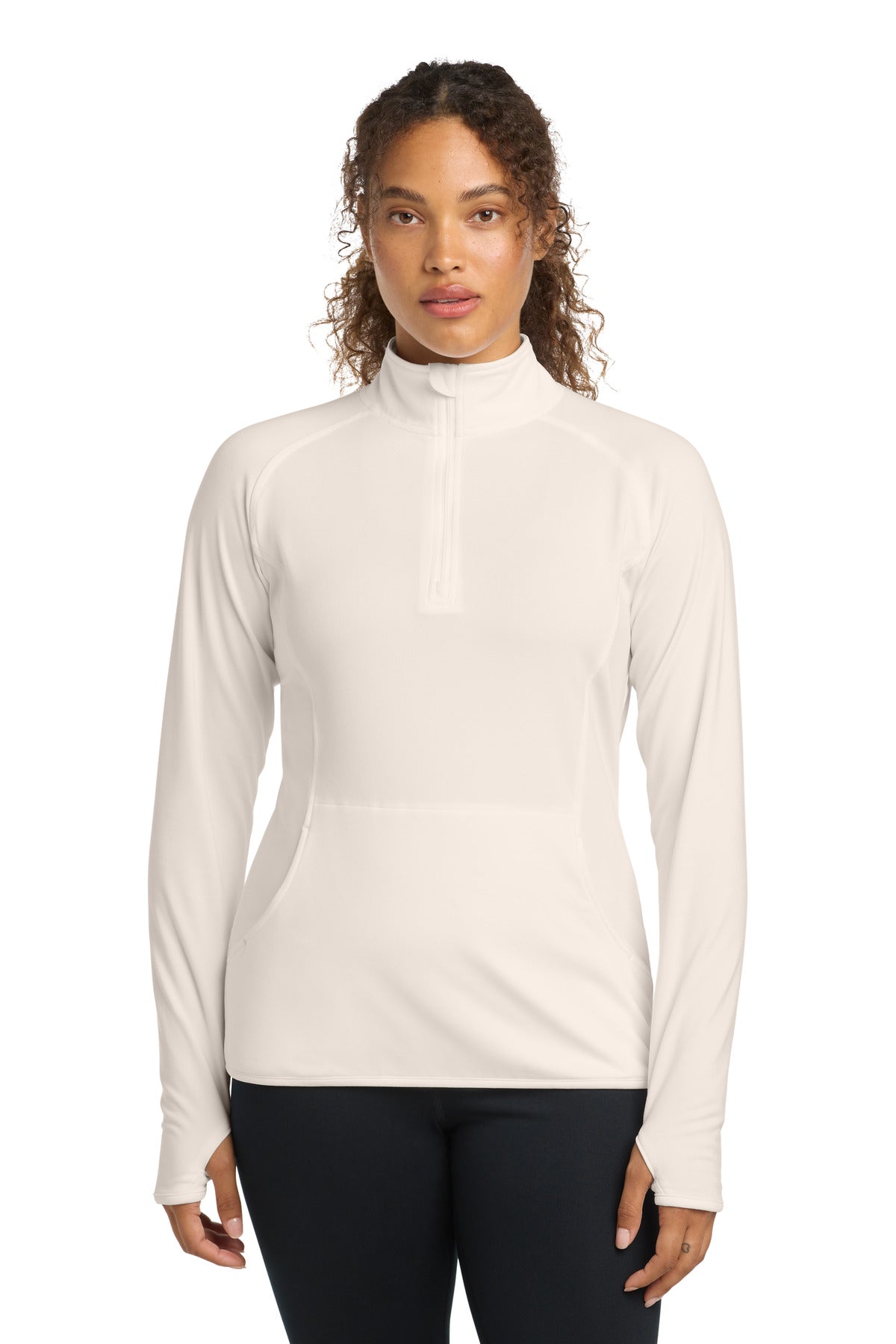 Custom Ecru Women's Stretch 1/4-Zip LST850, personalized by SanCanDo Swag in Argyle, TX