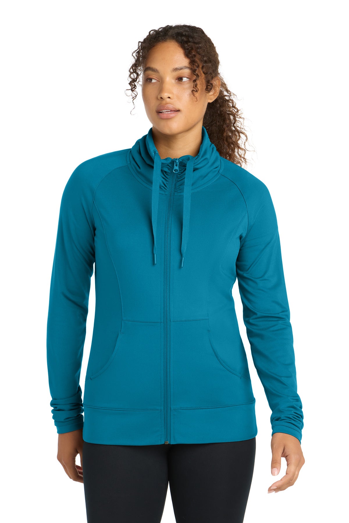 Custom Peacock Blue Women's Sport-Wick Stretch Full-Zip Jacket LST852, personalized by SanCanDo Swag in Argyle, TX