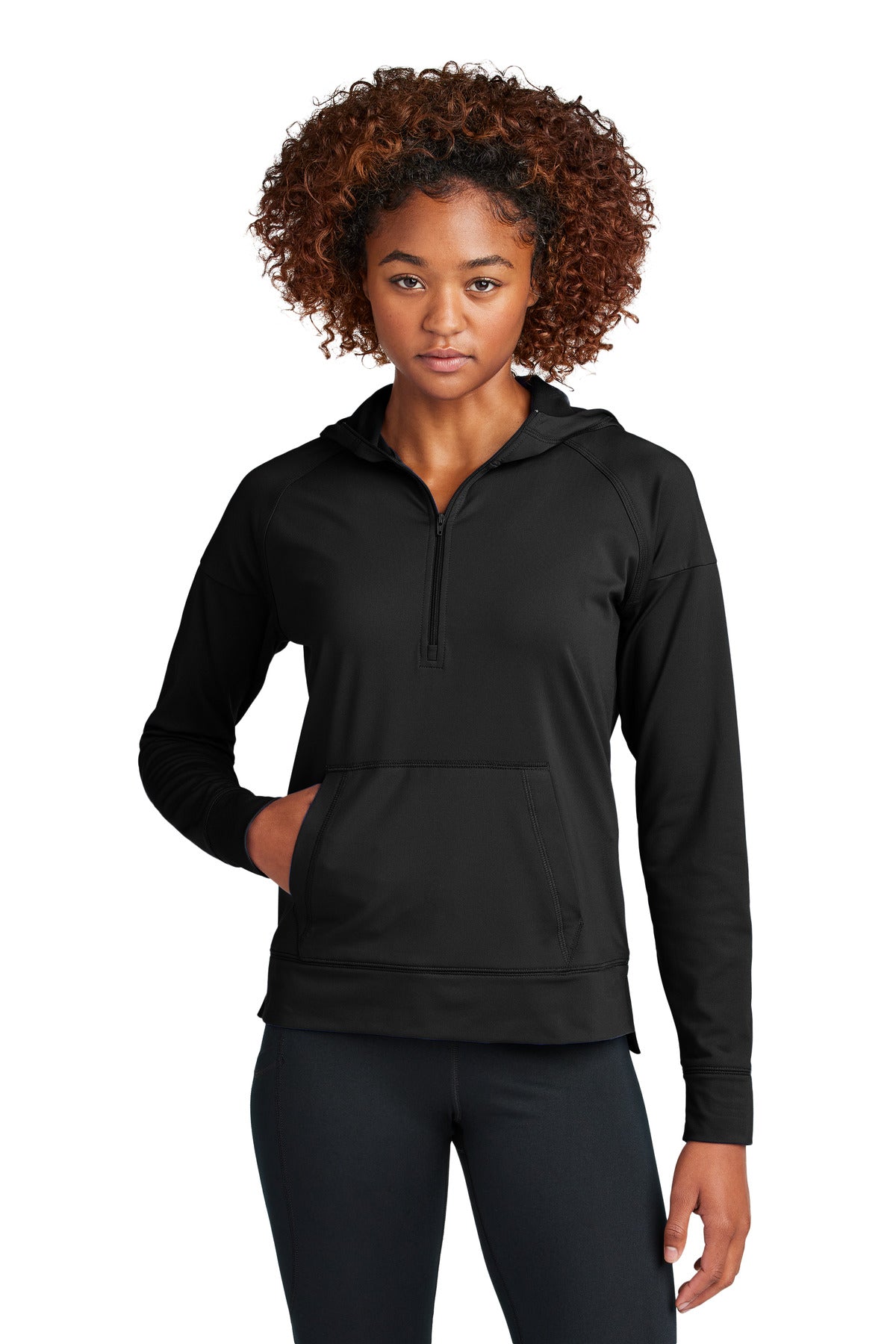 Custom Black Sport-Wick Stretch 1/2-Zip Hoodie LST856, personalized by SanCanDo Swag in Argyle, TX