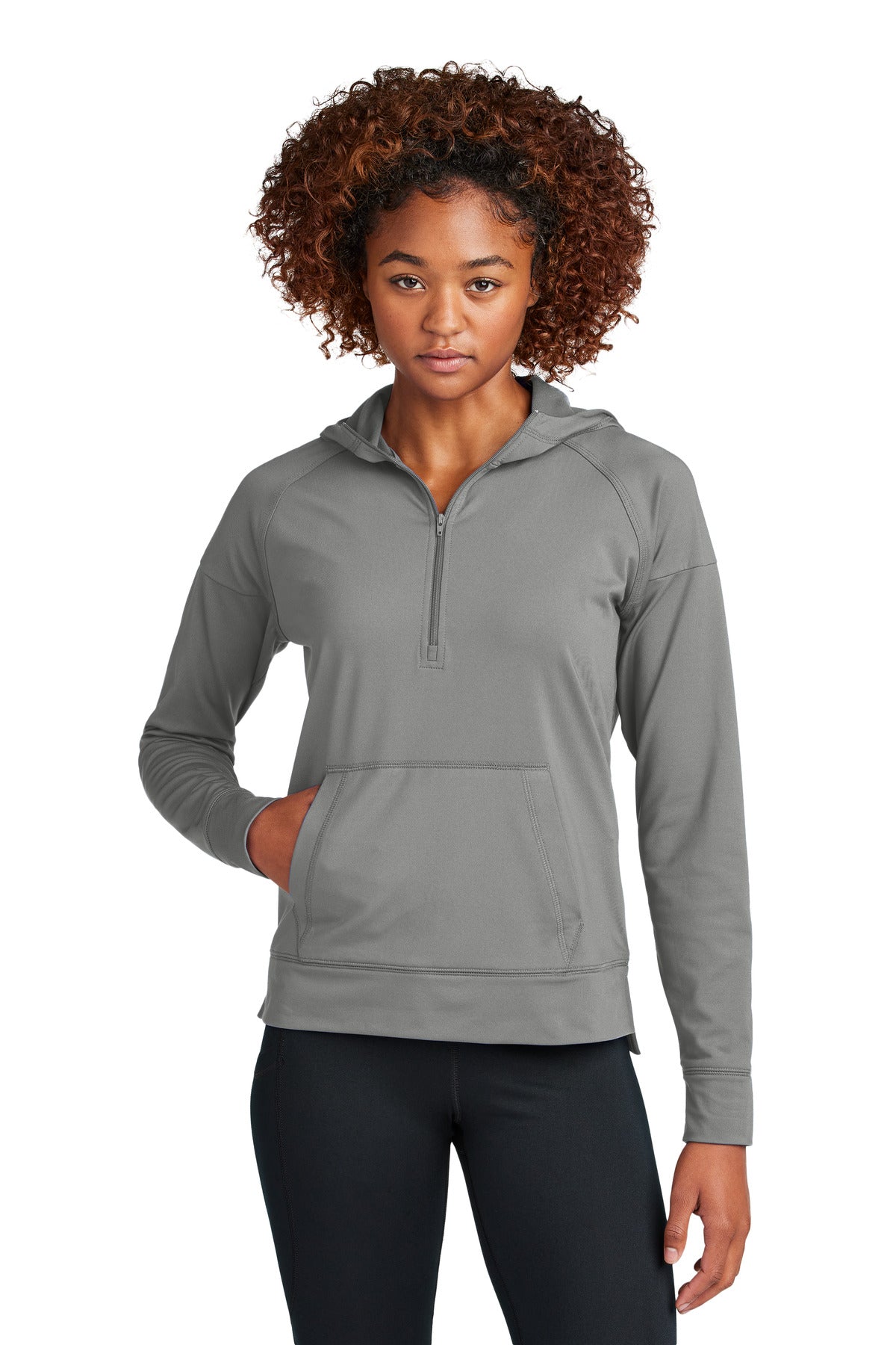 Custom Charcoal Grey Sport-Wick Stretch 1/2-Zip Hoodie LST856, personalized by SanCanDo Swag in Argyle, TX