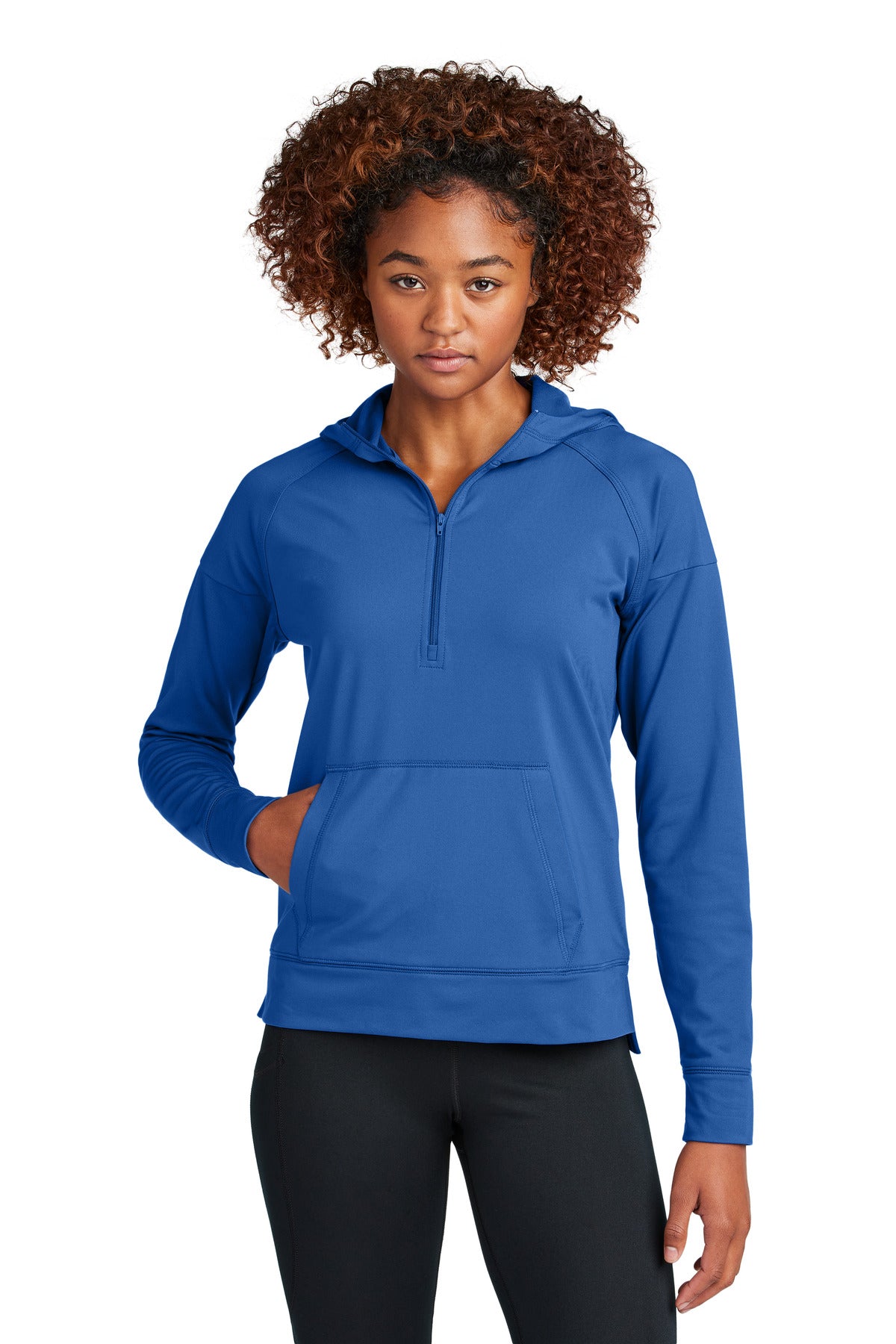 Custom True Royal Sport-Wick Stretch 1/2-Zip Hoodie LST856, personalized by SanCanDo Swag in Argyle, TX