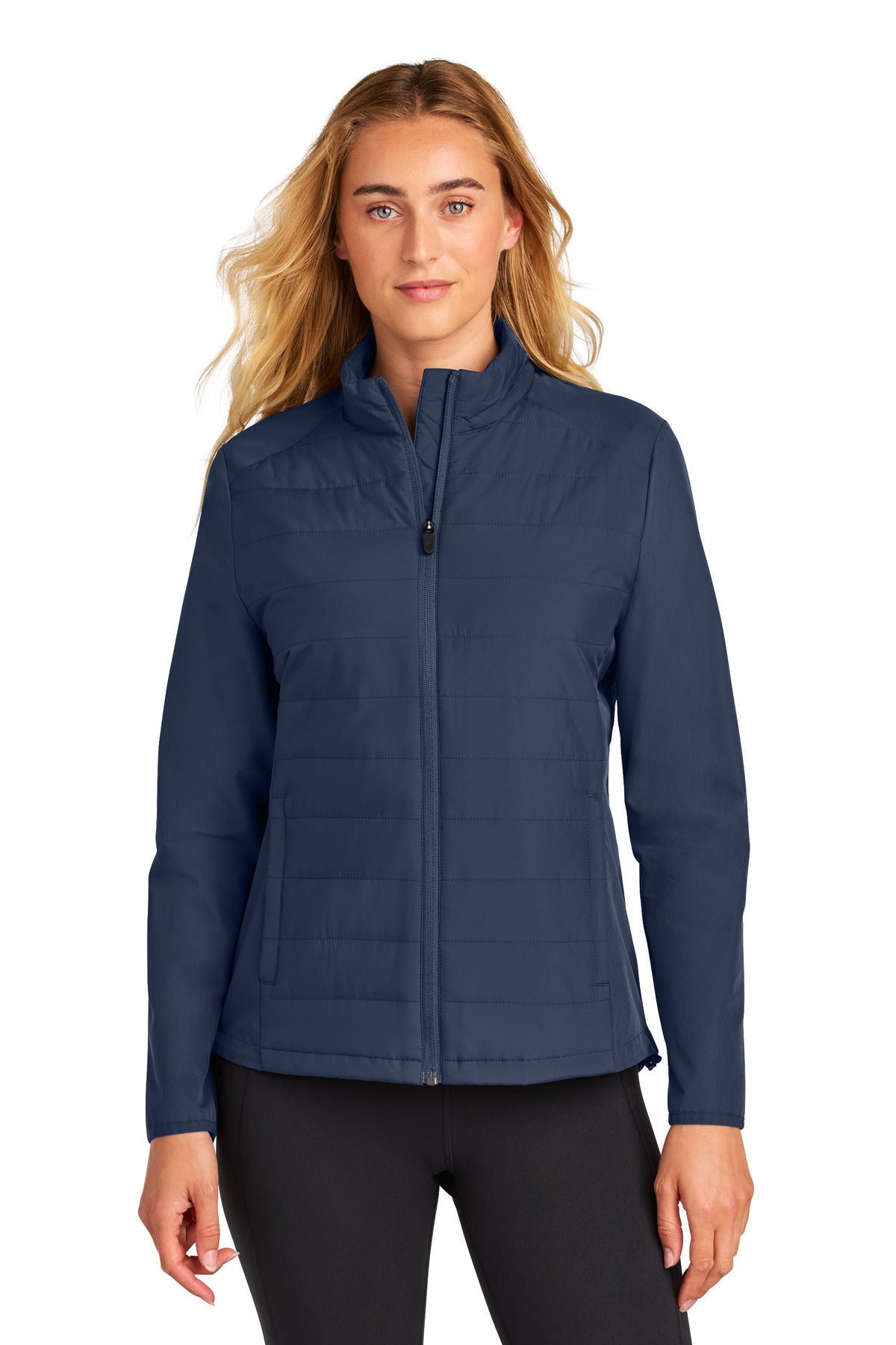 Custom True Navy Women's Teknical Hybrid Jacket LST940, personalized by SanCanDo Swag in Argyle, TX