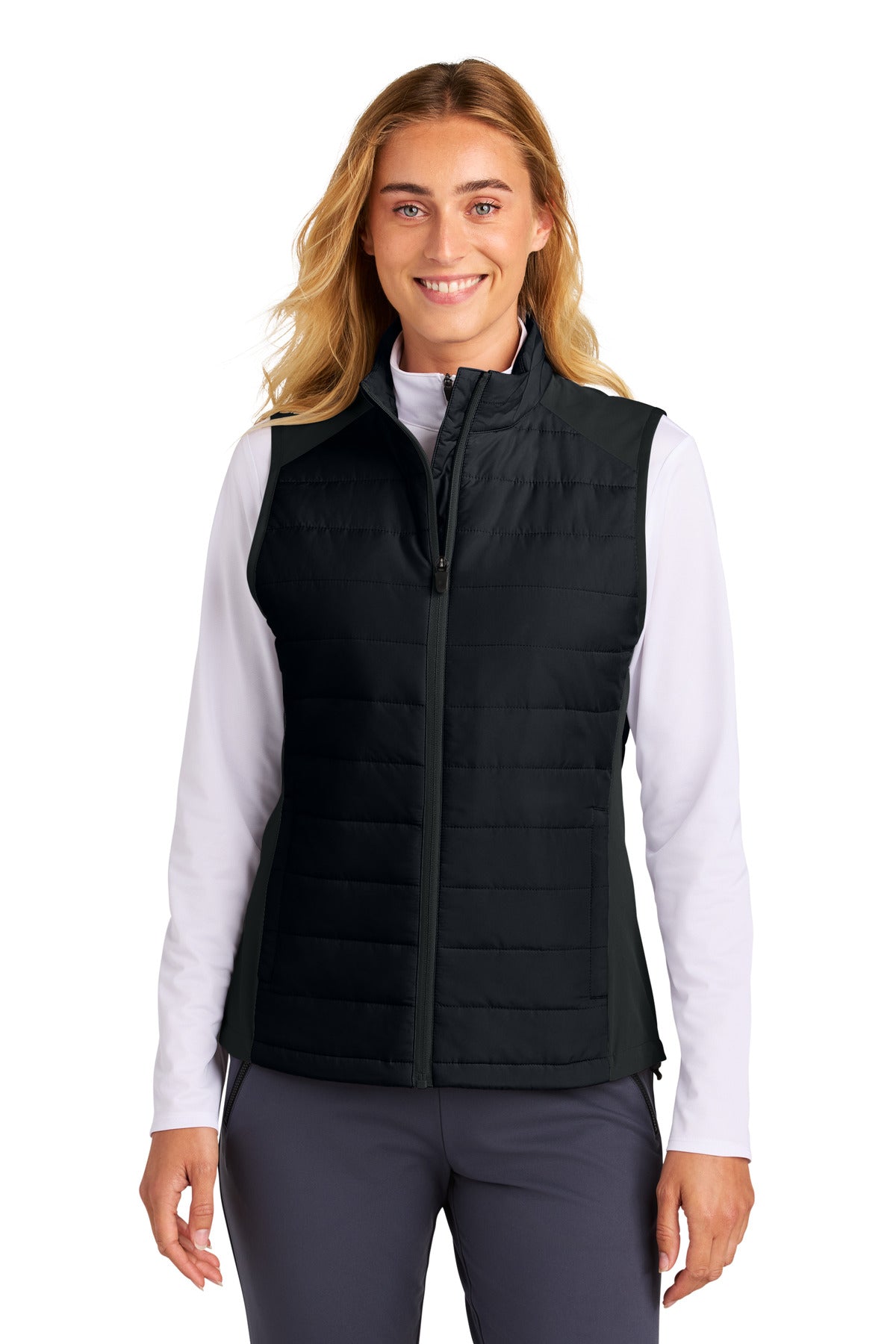 Custom Black Women's Teknical Hybrid Vest LST941, personalized by SanCanDo Swag in Argyle, TX
