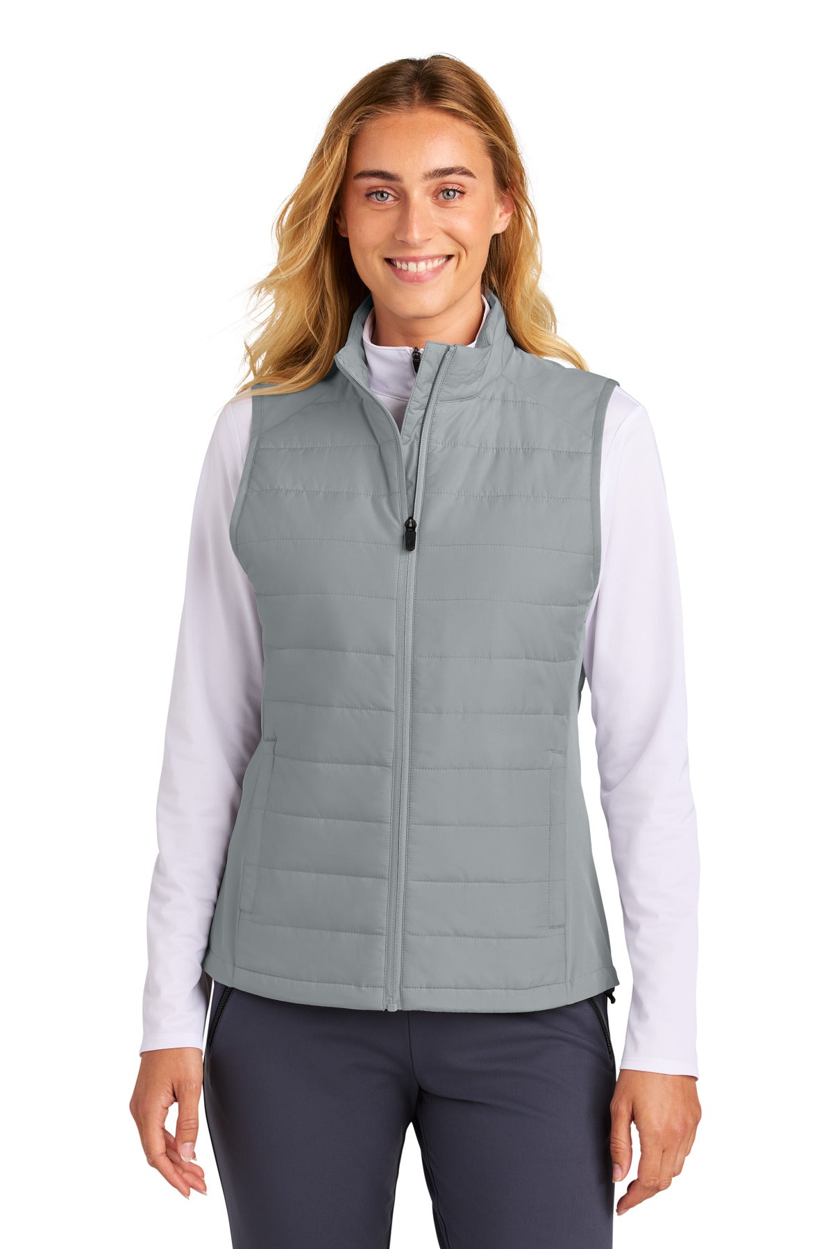 Custom Silver Women's Teknical Hybrid Vest LST941, personalized by SanCanDo Swag in Argyle, TX