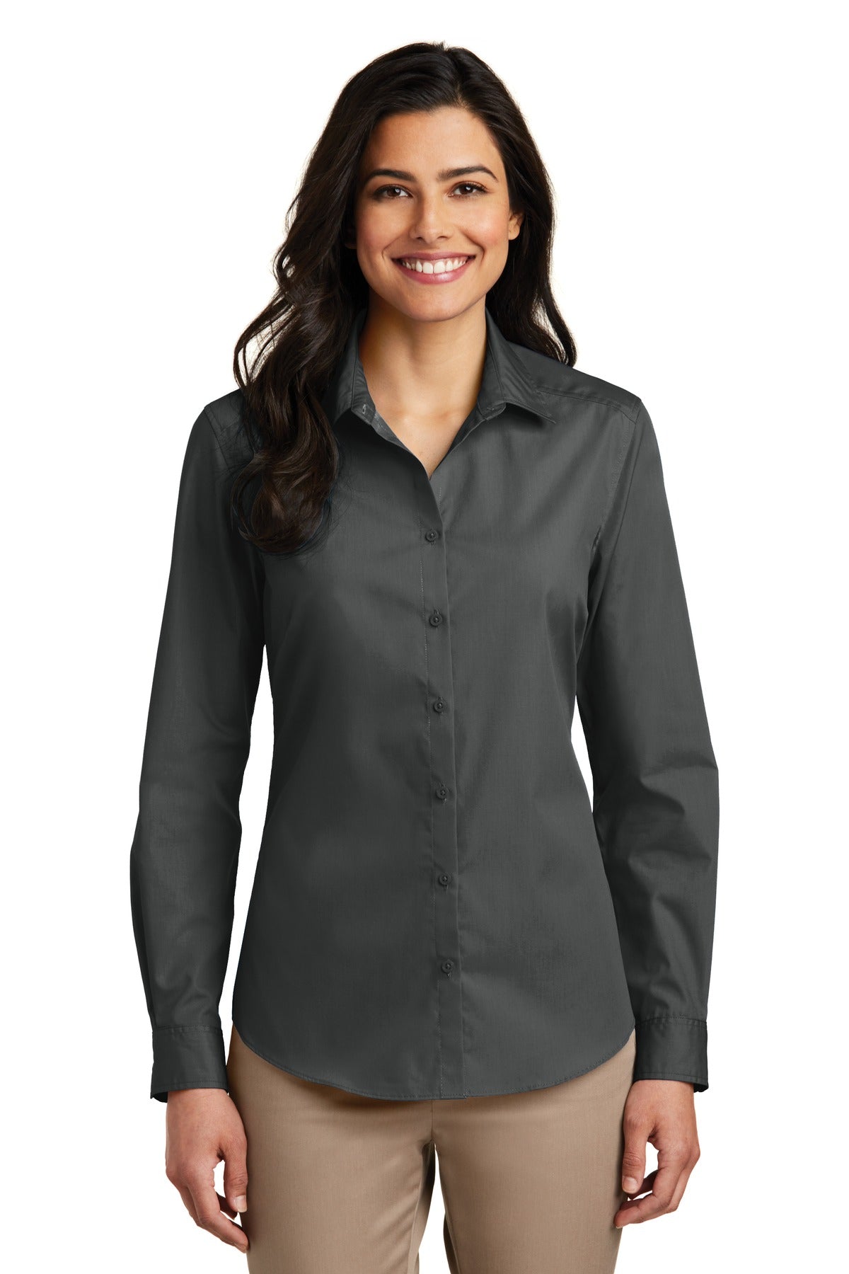 Custom Graphite Long Sleeve Carefree Poplin Shirt LW100, personalized by SanCanDo Swag in Argyle, TX