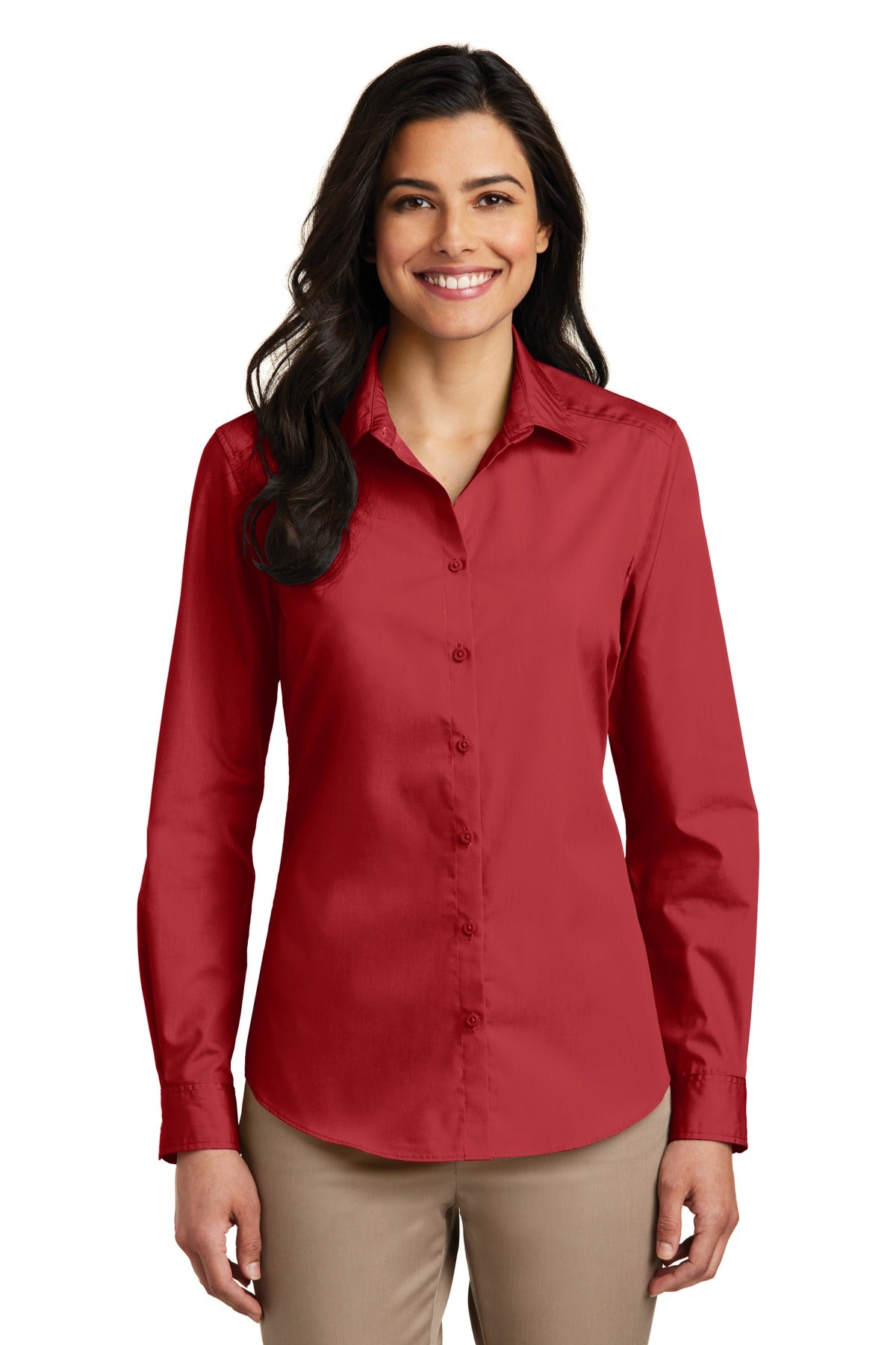 Custom Rich Red Long Sleeve Carefree Poplin Shirt LW100, personalized by SanCanDo Swag in Argyle, TX