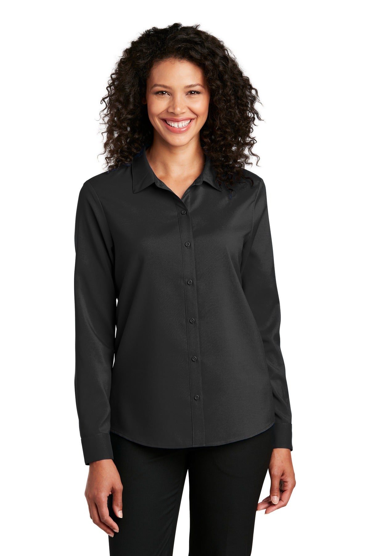 Custom Black Long Sleeve Performance Staff Shirt LW401, personalized by SanCanDo Swag in Argyle, TX