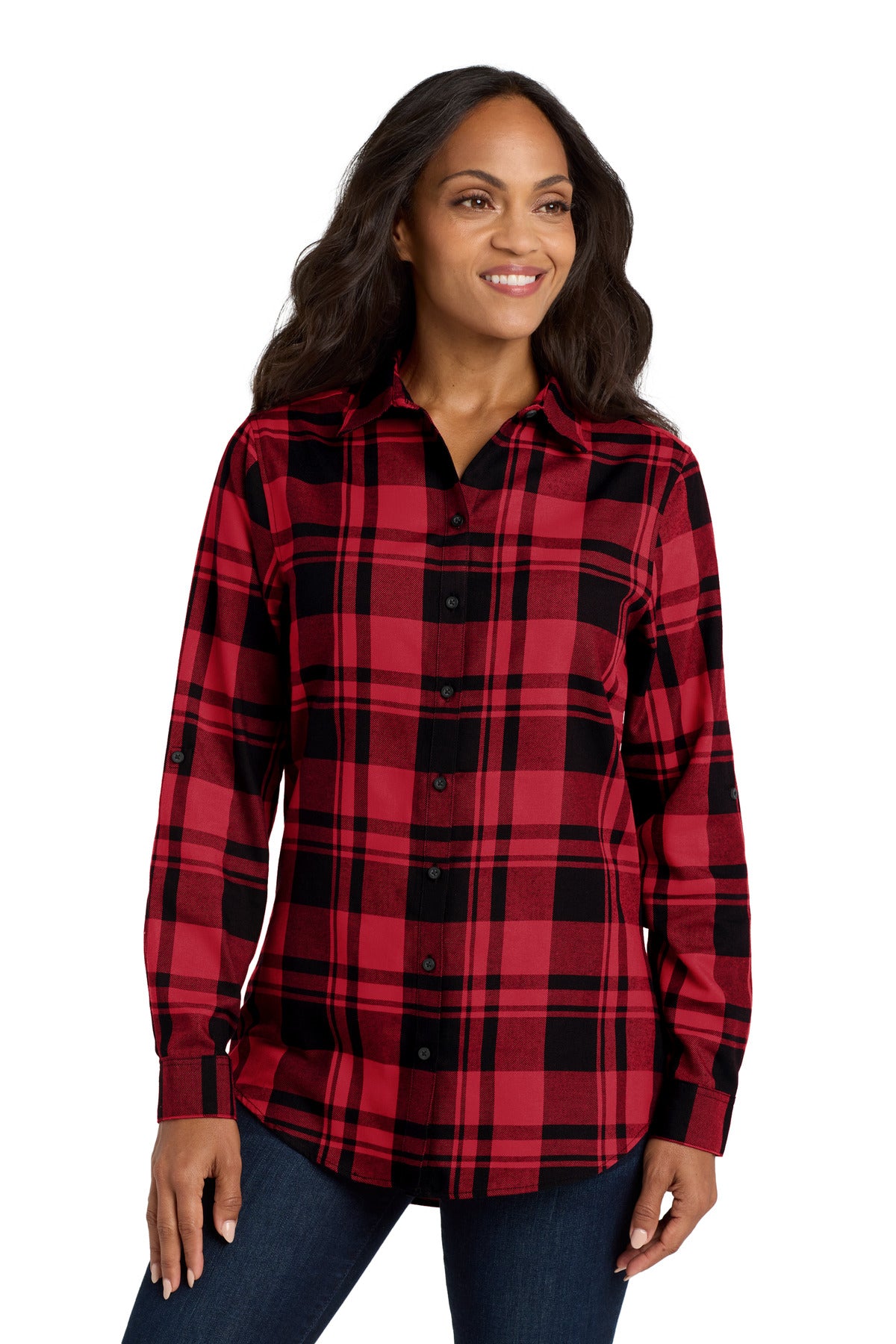 Custom Engine Red/ Black Women's Plaid Flannel Tunic LW668, personalized by SanCanDo Swag in Argyle, TX