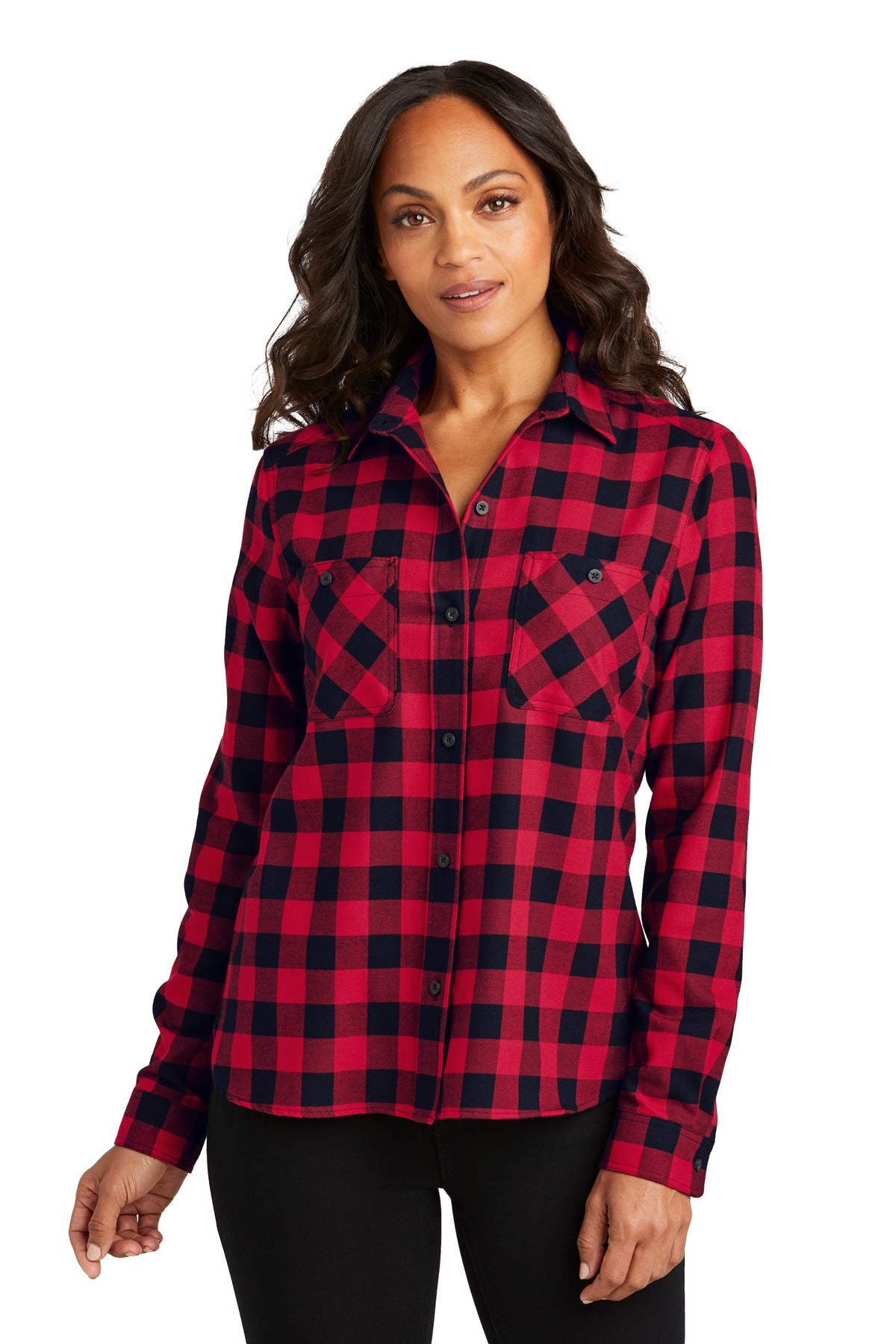 Custom Red/ Black Buffalo Check Women's Plaid Flannel Shirt LW669, personalized by SanCanDo Swag in Argyle, TX