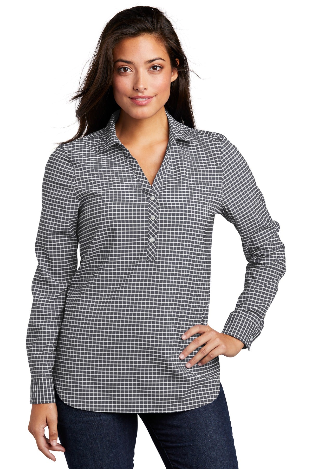 Custom Graphite/ White City Stretch Tunic LW680, personalized by SanCanDo Swag in Argyle, TX