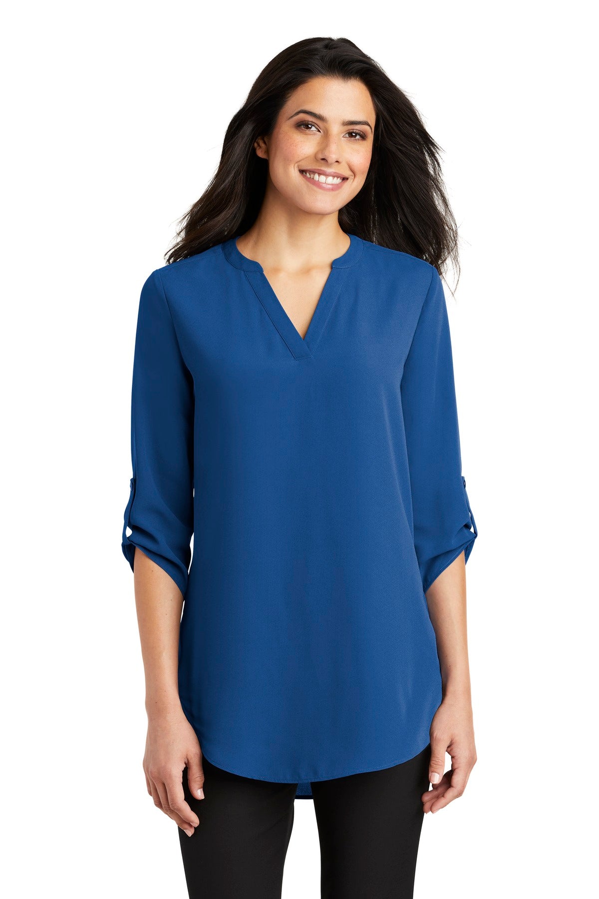Custom True Blue Women's 3/4-Sleeve Tunic Blouse LW701, personalized by SanCanDo Swag in Argyle, TX