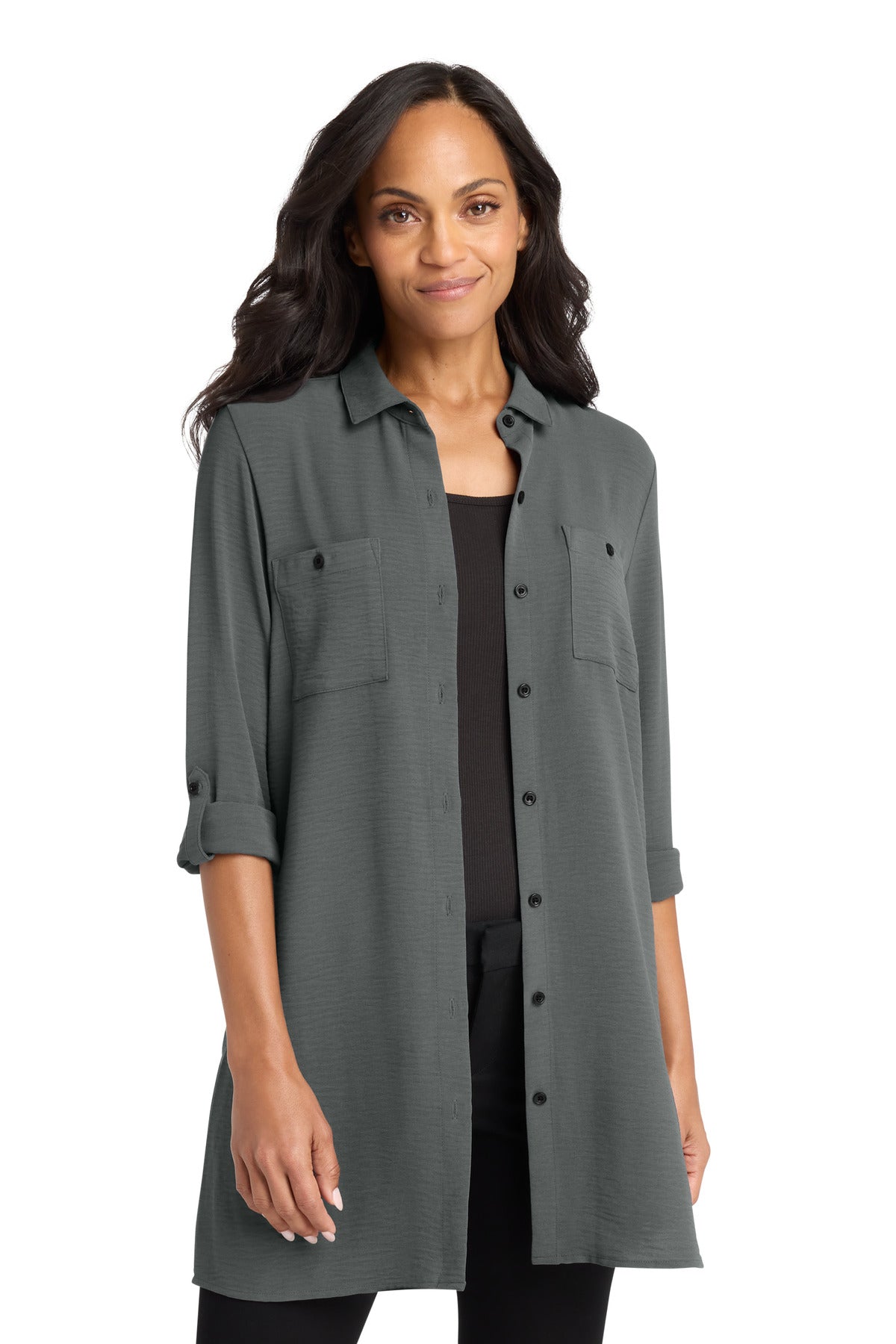 Custom Graphite Women's Textured Crepe Long Tunic LW715, personalized by SanCanDo Swag in Argyle, TX