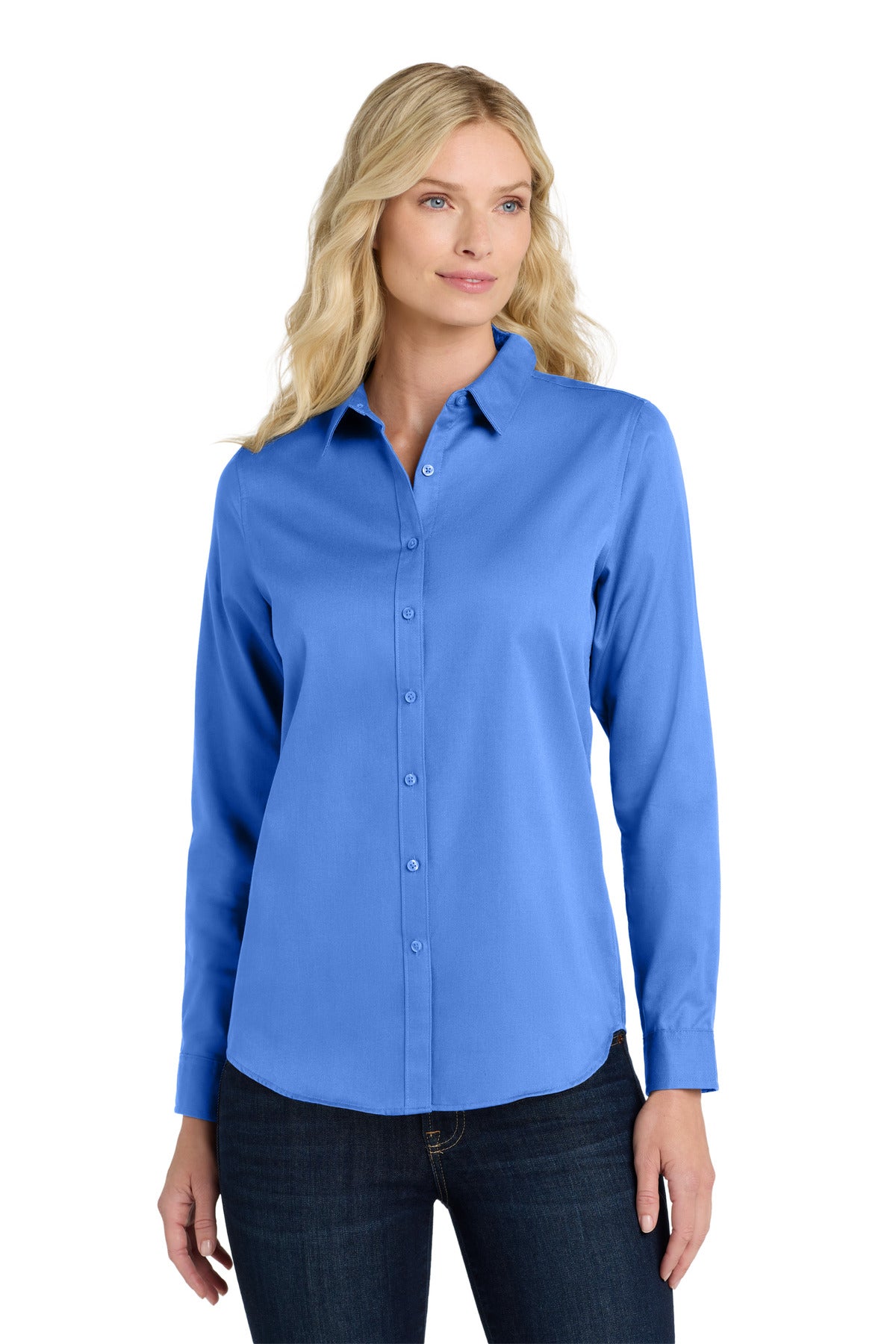 Custom Ultramarine Blue Long Sleeve SuperPro ReactTwill Shirt LW808, personalized by SanCanDo Swag in Argyle, TX
