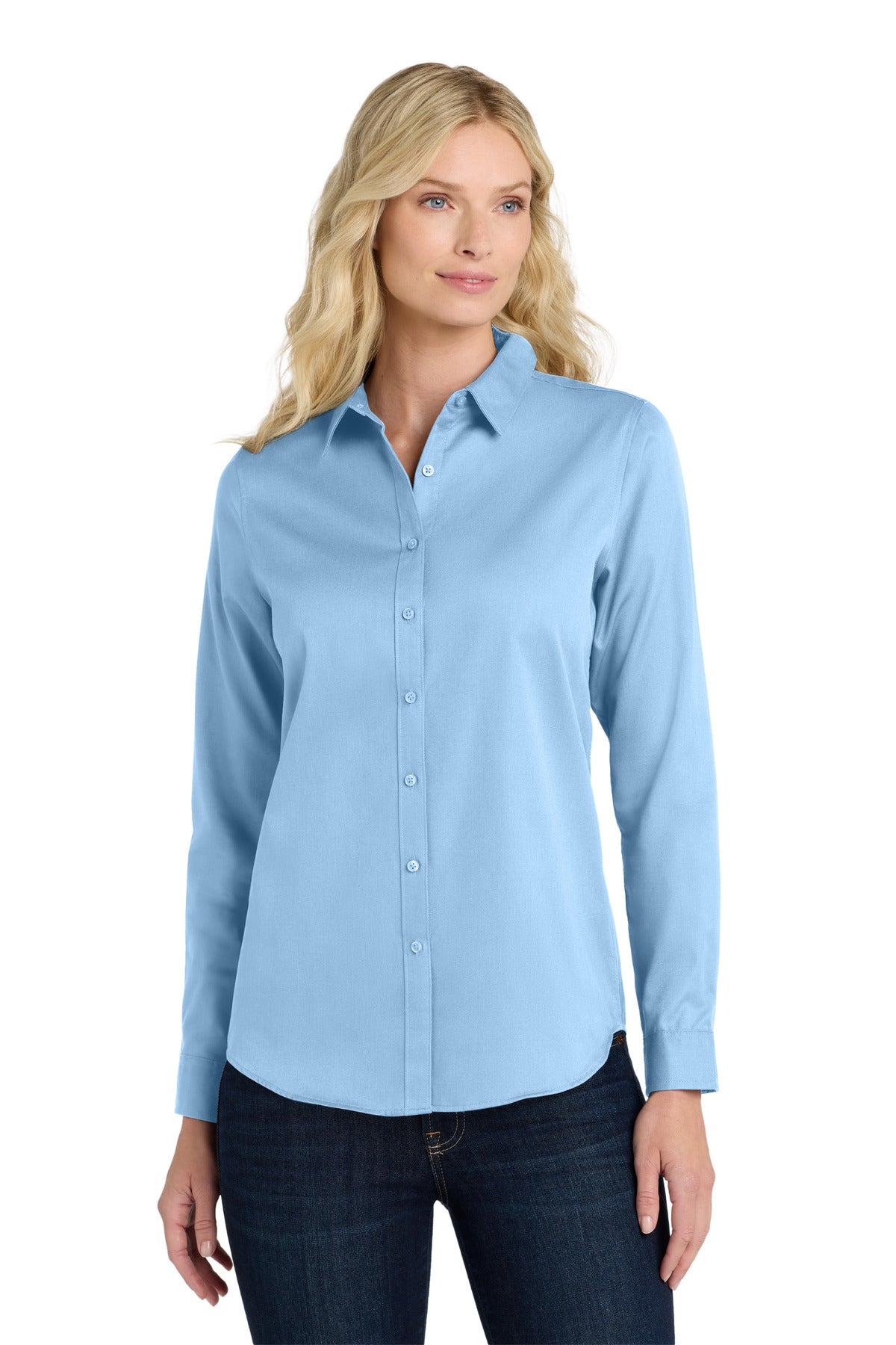 Custom Cloud Blue Long Sleeve SuperPro ReactTwill Shirt LW808, personalized by SanCanDo Swag in Argyle, TX