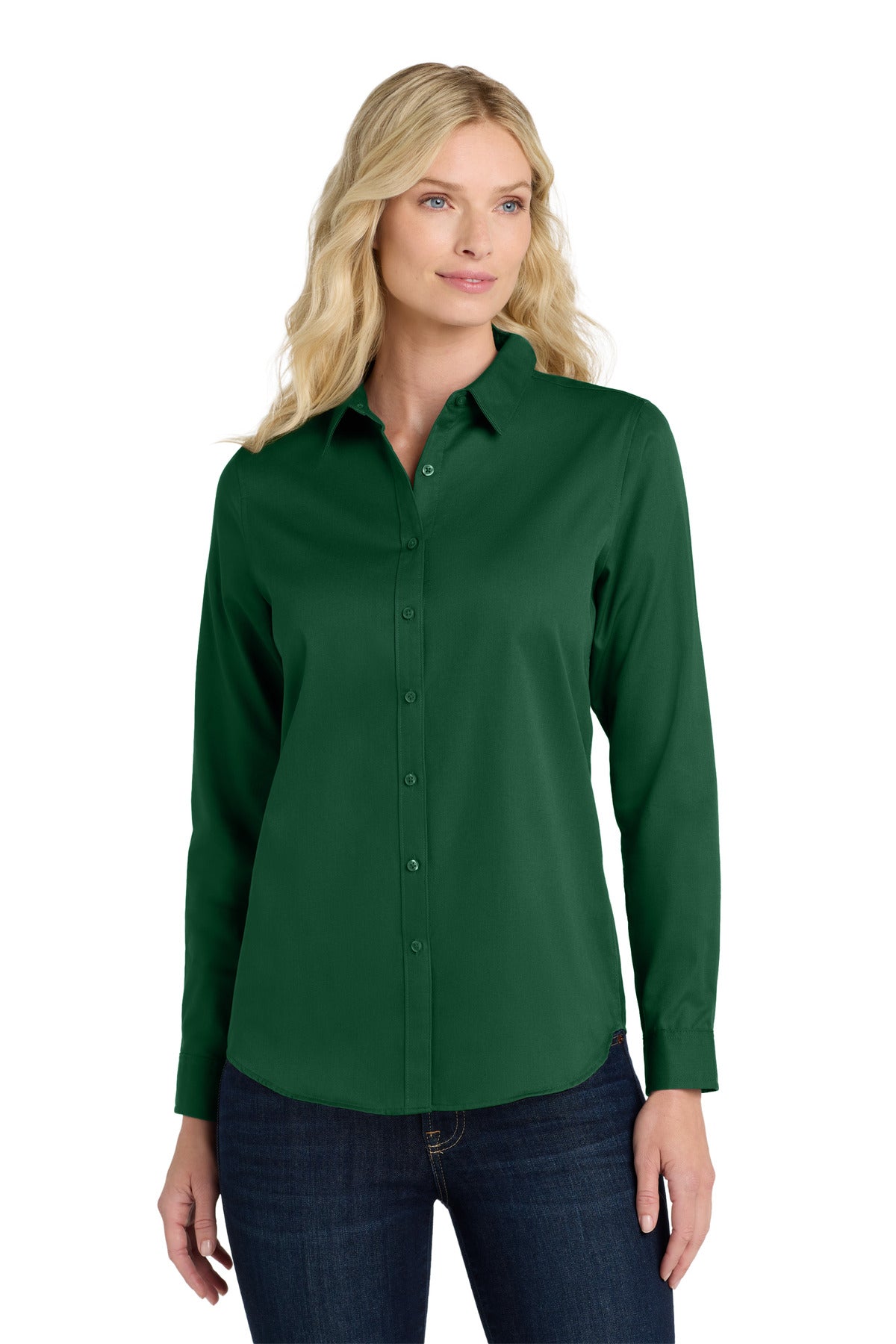 Custom Dark Green Long Sleeve SuperPro ReactTwill Shirt LW808, personalized by SanCanDo Swag in Argyle, TX