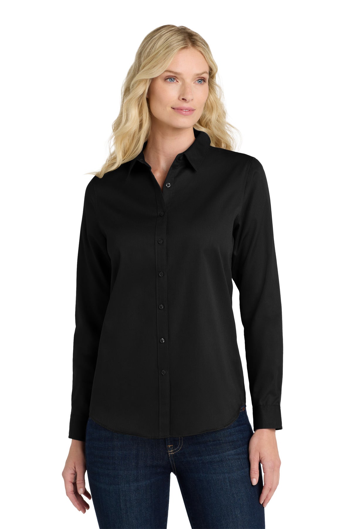 Custom Deep Black Long Sleeve SuperPro ReactTwill Shirt LW808, personalized by SanCanDo Swag in Argyle, TX
