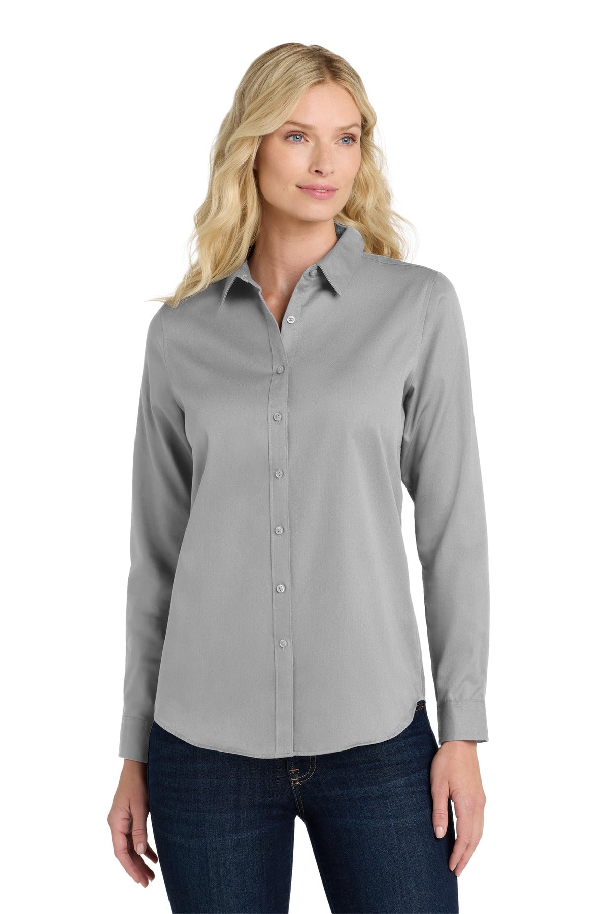 Custom Gusty Grey Long Sleeve SuperPro ReactTwill Shirt LW808, personalized by SanCanDo Swag in Argyle, TX