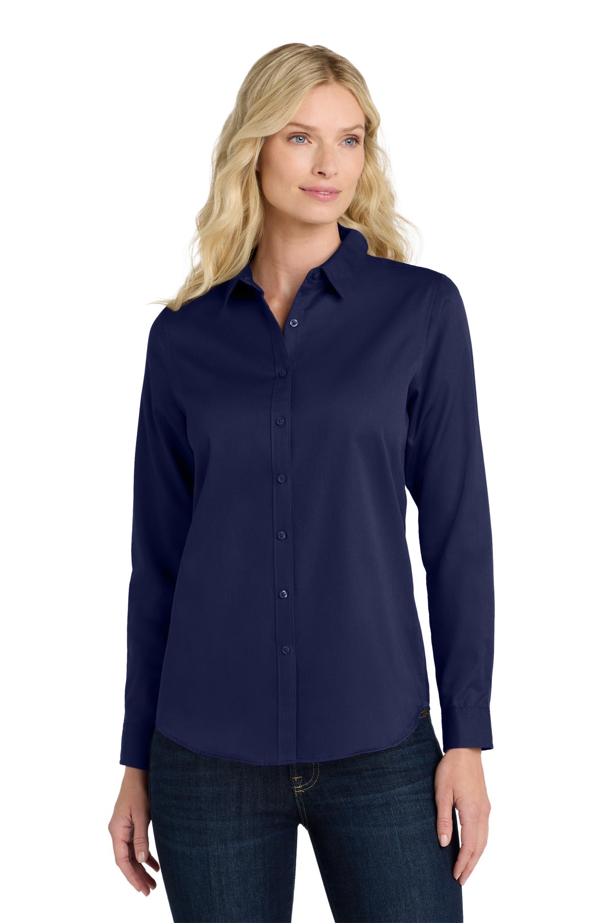 Custom True Navy Long Sleeve SuperPro ReactTwill Shirt LW808, personalized by SanCanDo Swag in Argyle, TX