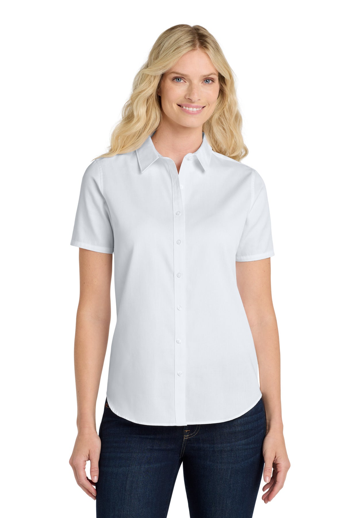 Custom White Short Sleeve SuperPro ReactTwill Shirt LW809, personalized by SanCanDo Swag in Argyle, TX