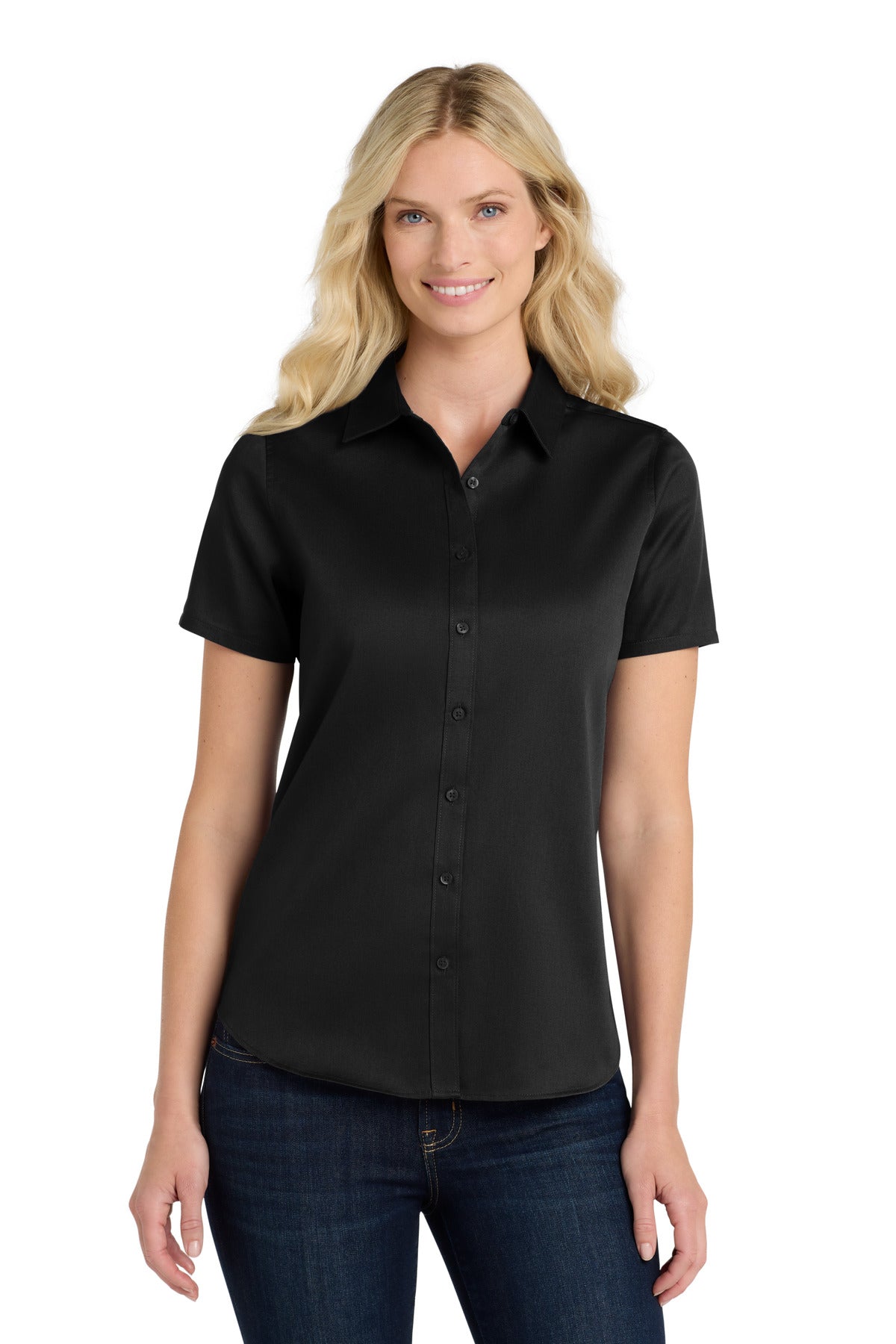 Custom Deep Black Short Sleeve SuperPro ReactTwill Shirt LW809, personalized by SanCanDo Swag in Argyle, TX