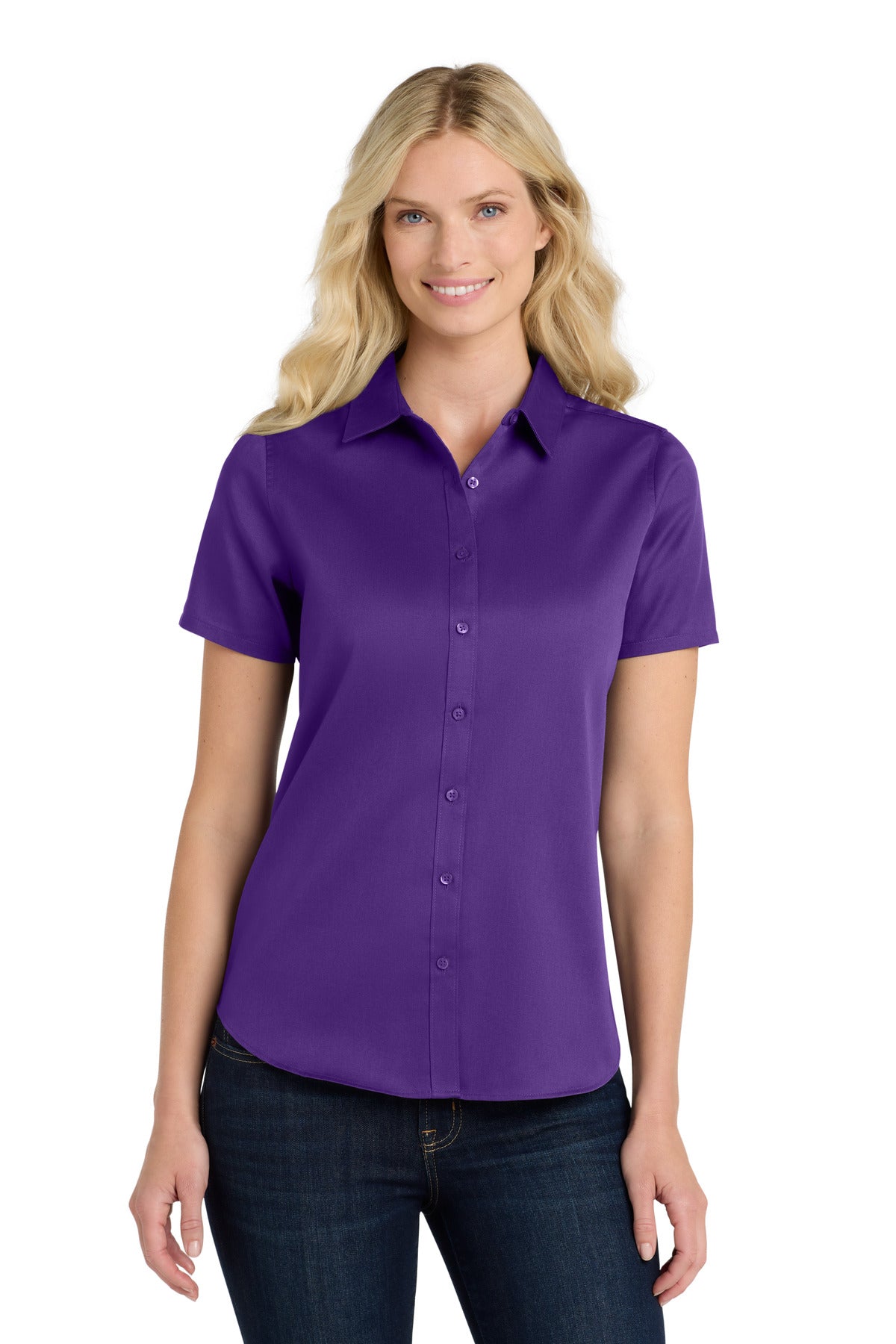 Custom Purple Short Sleeve SuperPro ReactTwill Shirt LW809, personalized by SanCanDo Swag in Argyle, TX