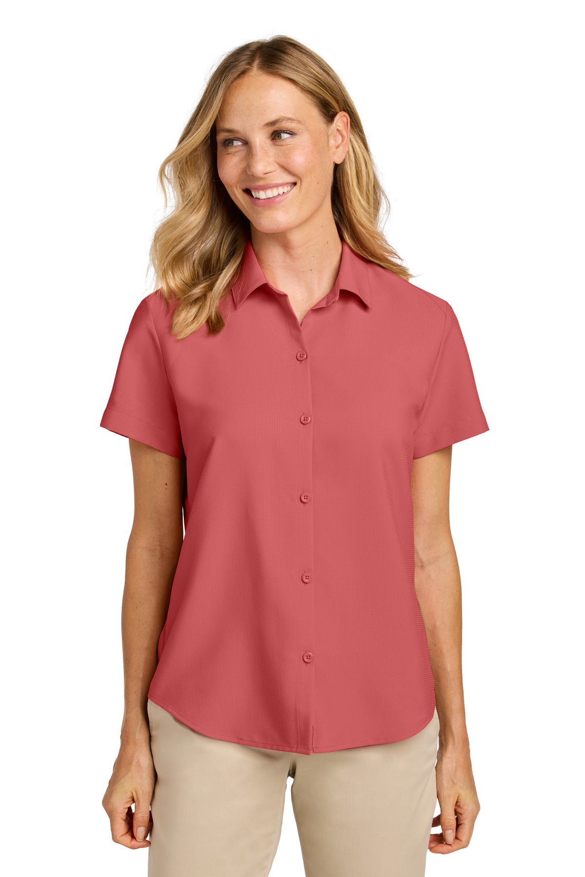 Custom Coral Reef Women's Short Sleeve UV Dockside Shirt LW963, personalized by SanCanDo Swag in Argyle, TX