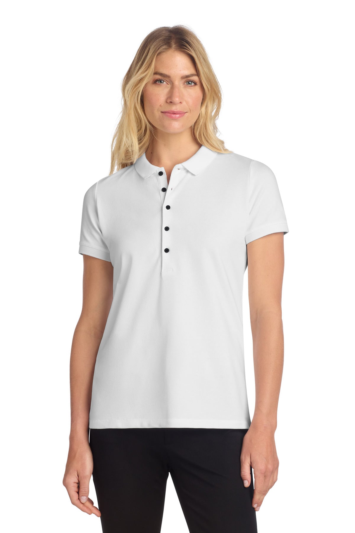 Custom White Women's Stretch Heavyweight Pique Polo MM1001, personalized by SanCanDo Swag in Argyle, TX