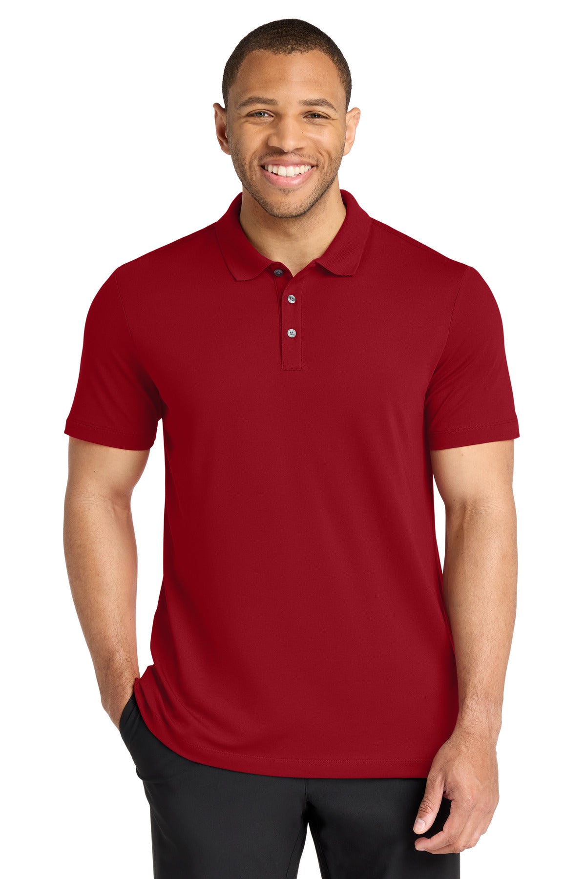 Custom Apple Red Stretch Pique Polo MM1004, personalized by SanCanDo Swag in Argyle, TX