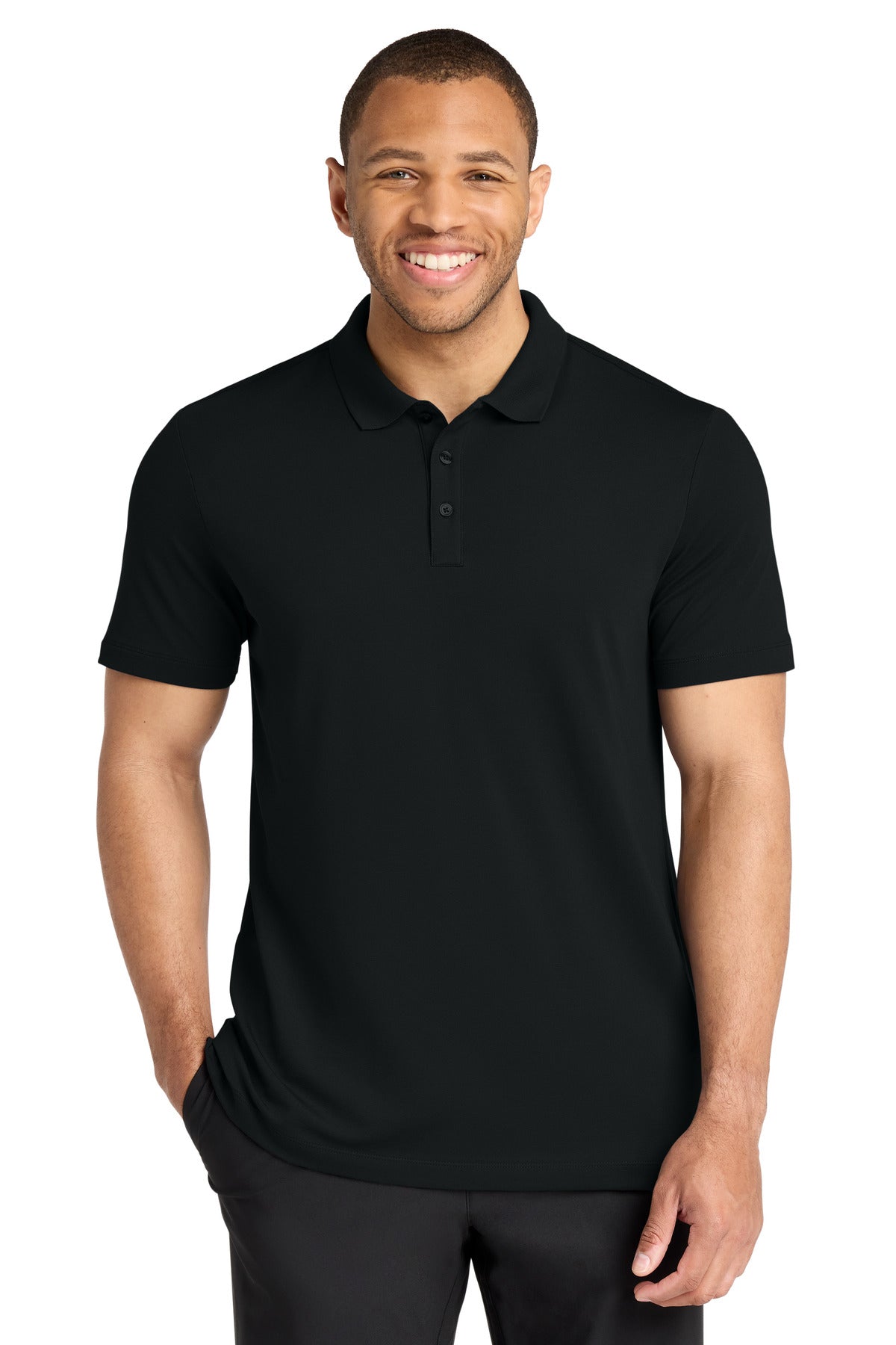 Custom Deep Black Stretch Pique Polo MM1004, personalized by SanCanDo Swag in Argyle, TX