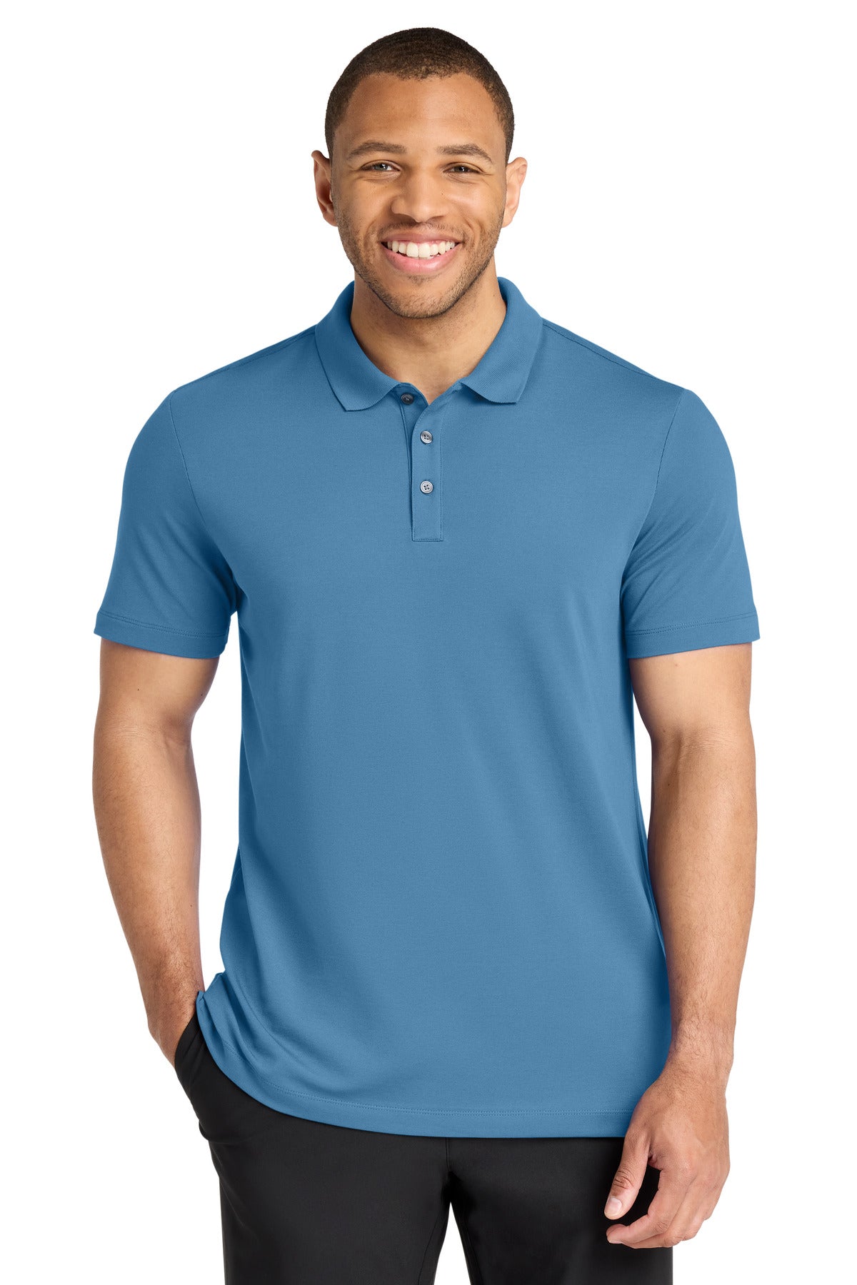Custom Parisian Blue Stretch Pique Polo MM1004, personalized by SanCanDo Swag in Argyle, TX