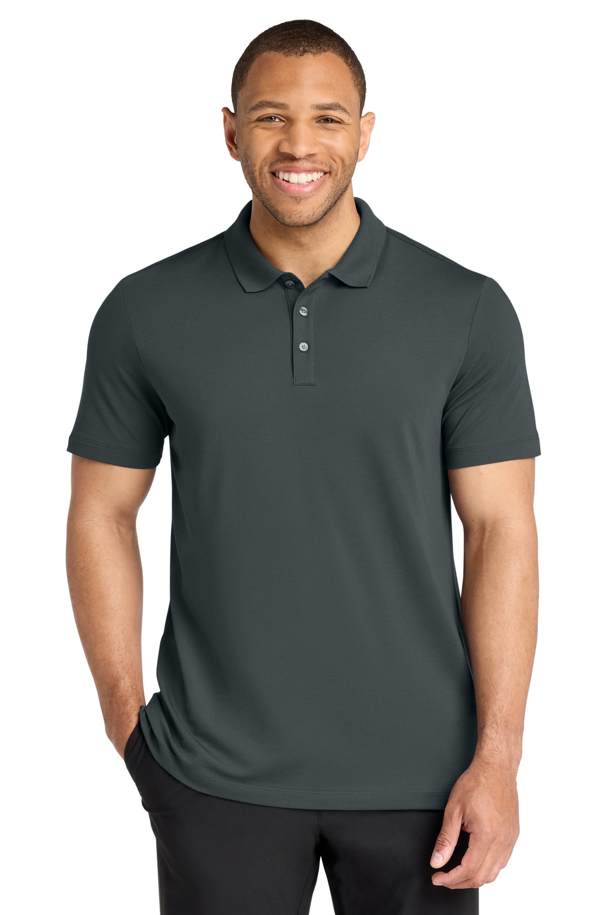Custom Storm Grey Stretch Pique Polo MM1004, personalized by SanCanDo Swag in Argyle, TX