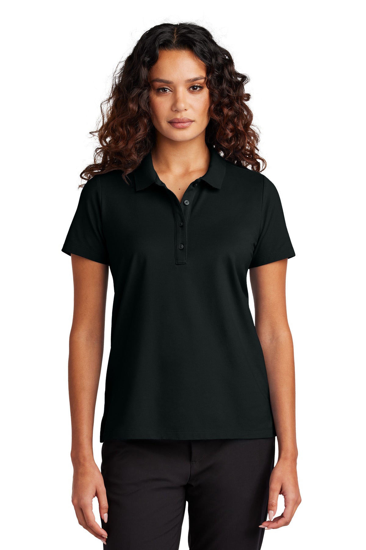 Custom Deep Black Women's Stretch Pique Polo MM1005, personalized by SanCanDo Swag in Argyle, TX