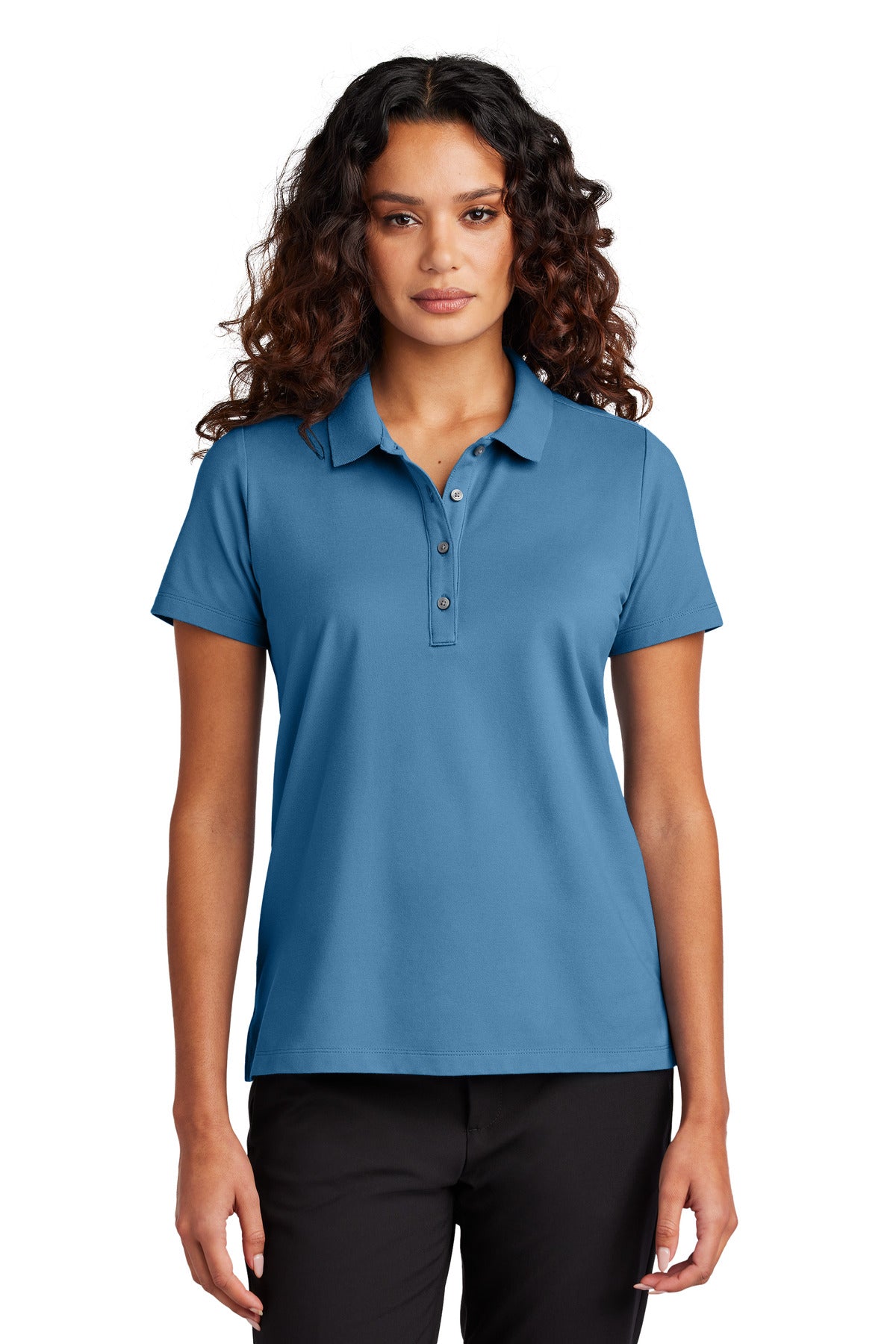 Custom Parisian Blue Women's Stretch Pique Polo MM1005, personalized by SanCanDo Swag in Argyle, TX