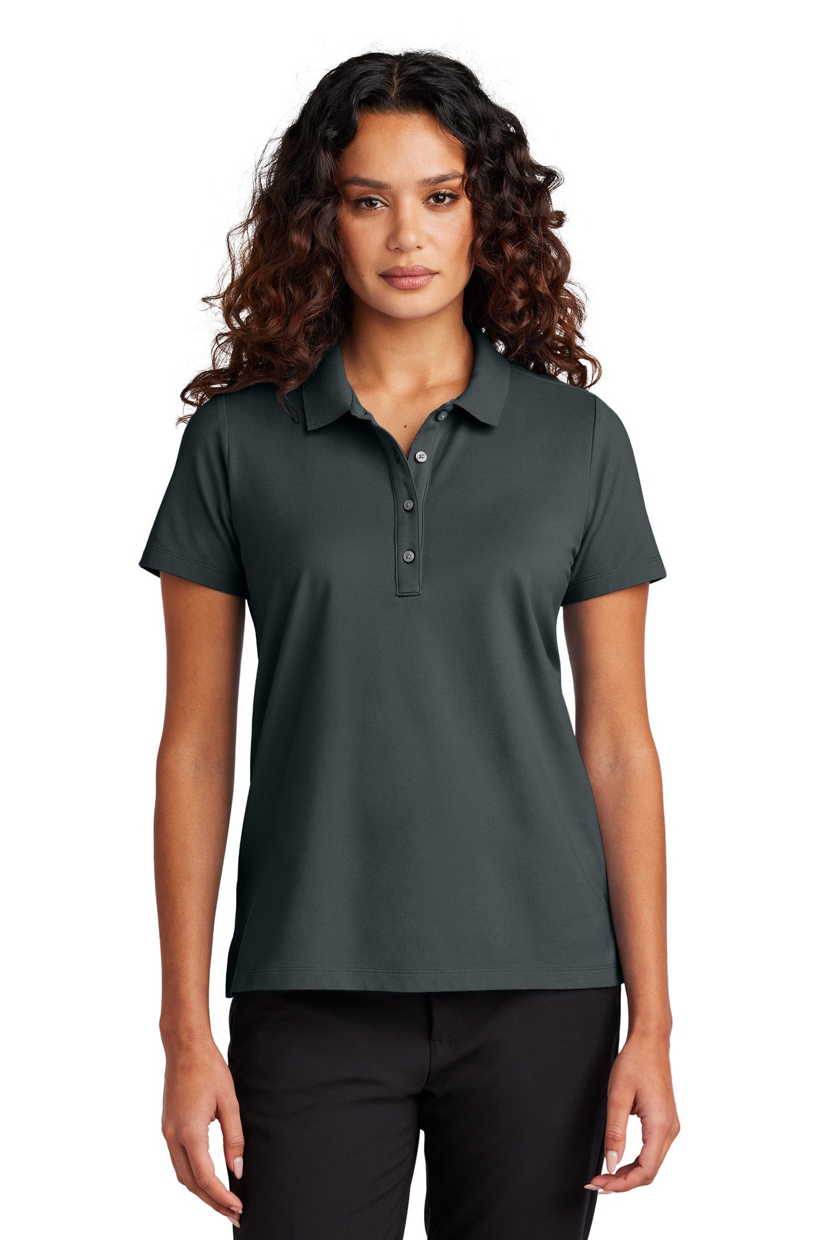 Custom Storm Grey Women's Stretch Pique Polo MM1005, personalized by SanCanDo Swag in Argyle, TX