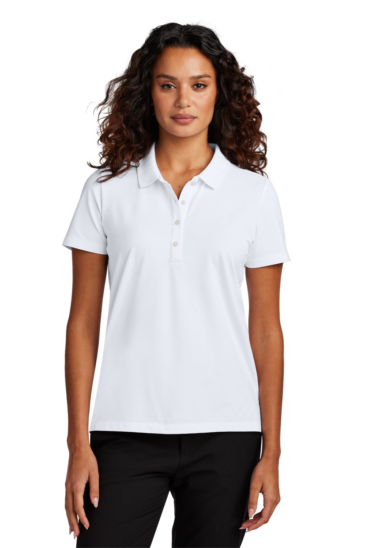 Custom White Women's Stretch Pique Polo MM1005, personalized by SanCanDo Swag in Argyle, TX