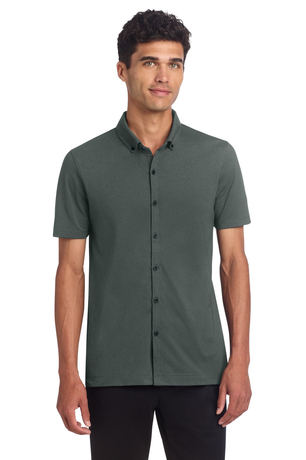 Custom Anchor Grey Stretch Pique Full-Button Polo MM1006, personalized by SanCanDo Swag in Argyle, TX
